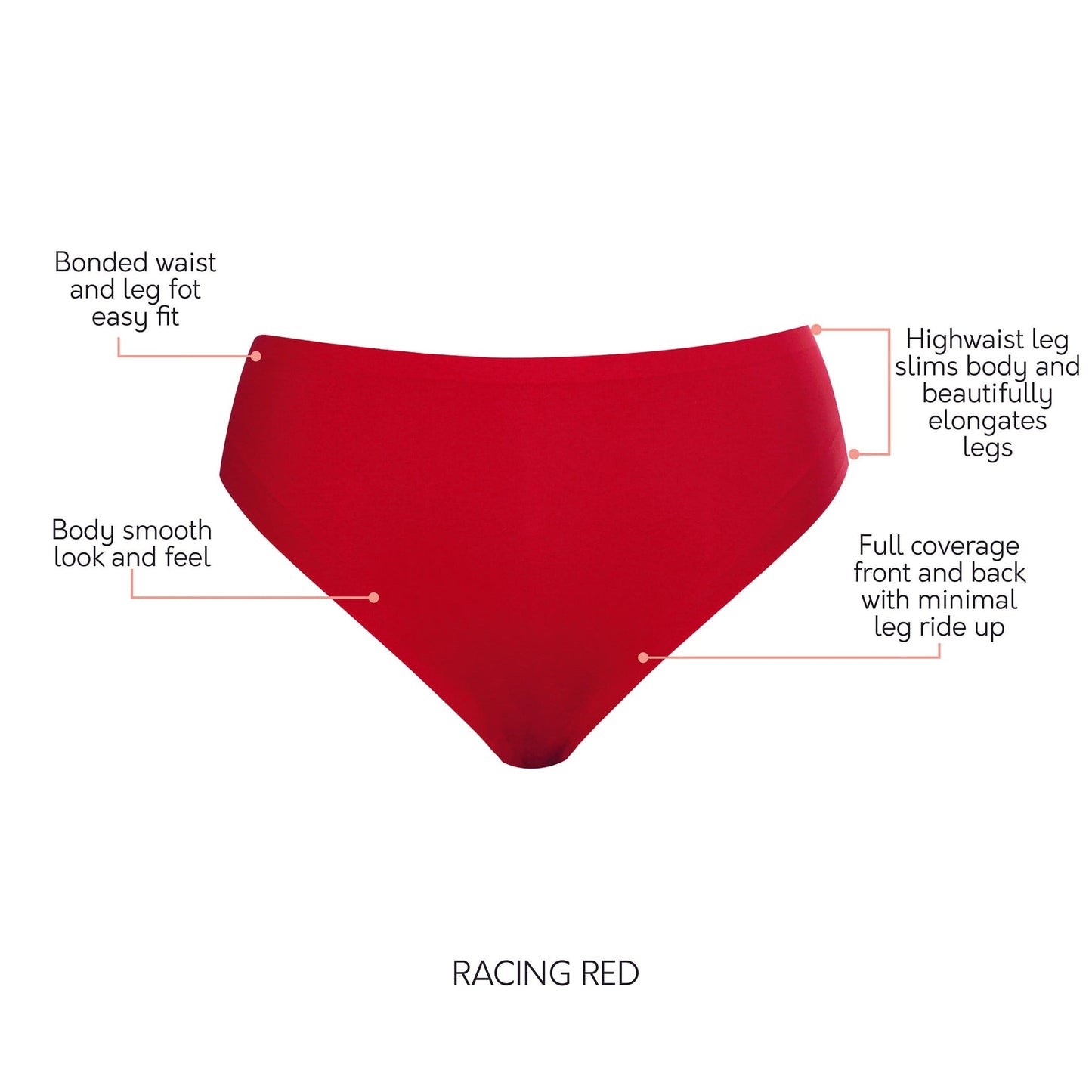 Bonded French Cut PP5031 Body Smoothing Panties with No Visible Panty Lines - Racing Red