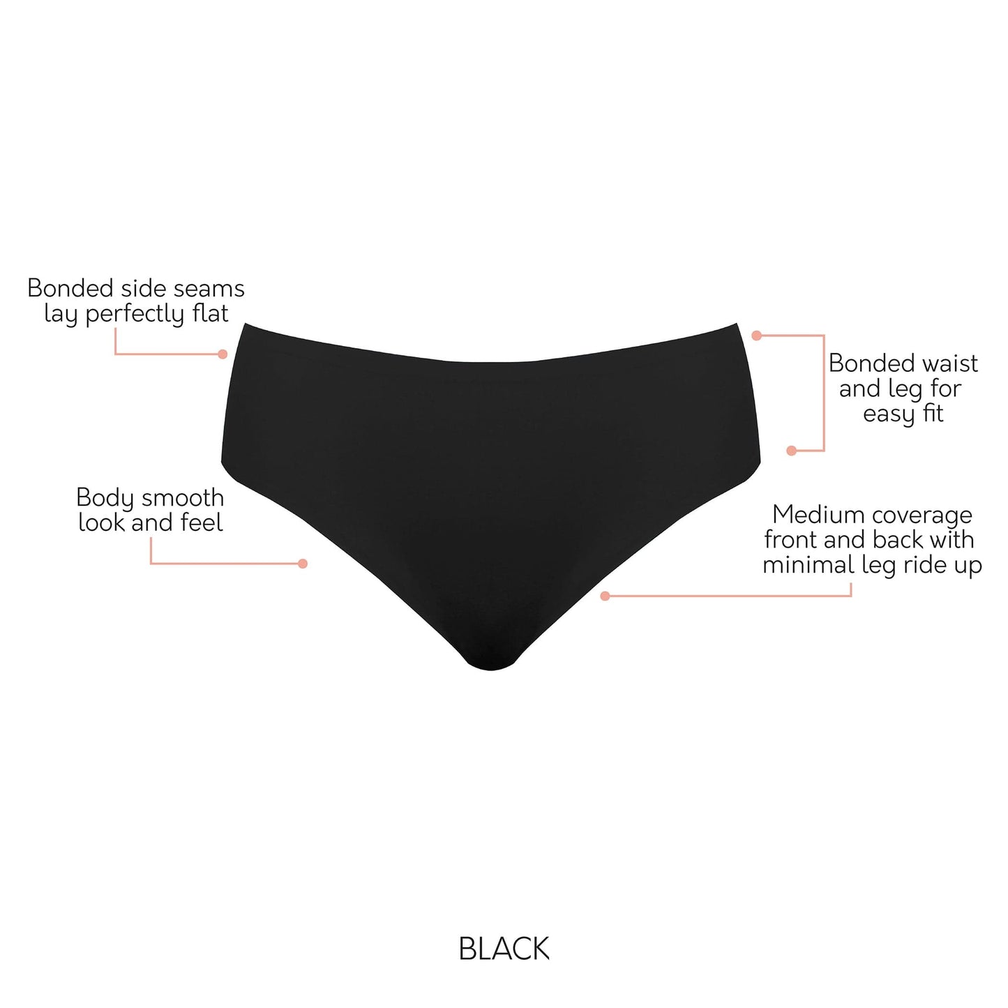 Bonded Hipster PP505 with No Visible Panty Lines - Black