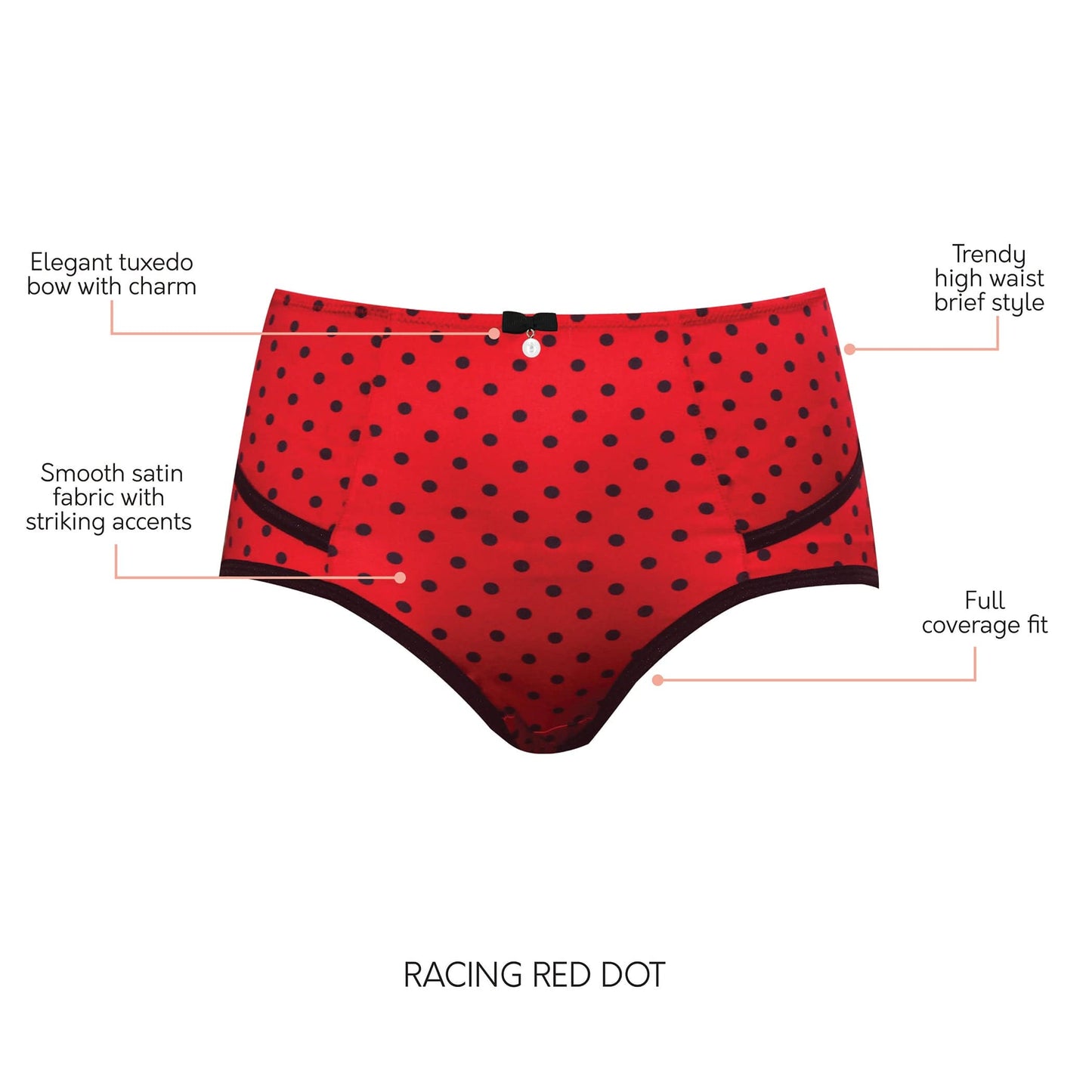 Charlotte 6917 Women's Full Figured Curvy High Waist Brief Vintage - Racing Red Dot