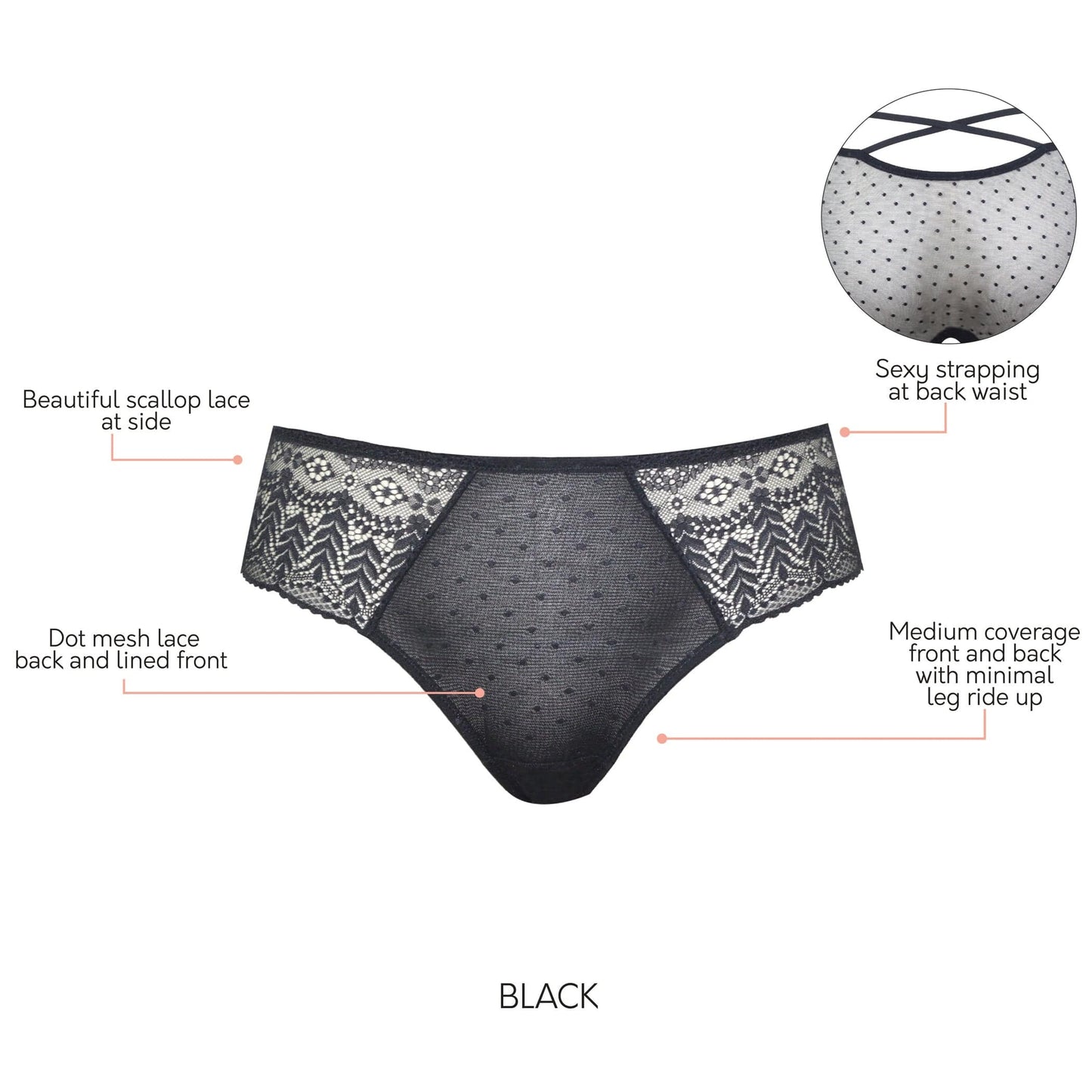 Mia P5955 Medium Coverage Hipster - Black