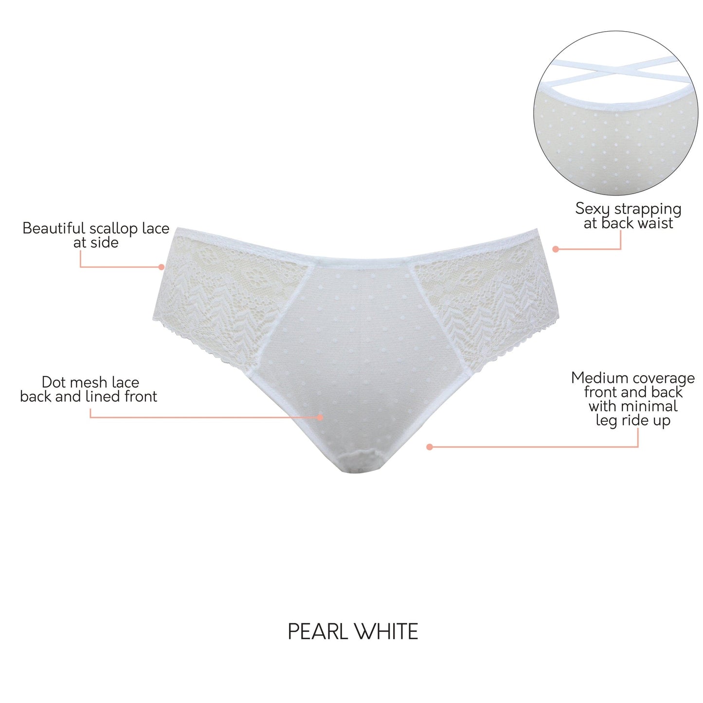 Mia P5955 Medium Coverage Hipster - Pearl White