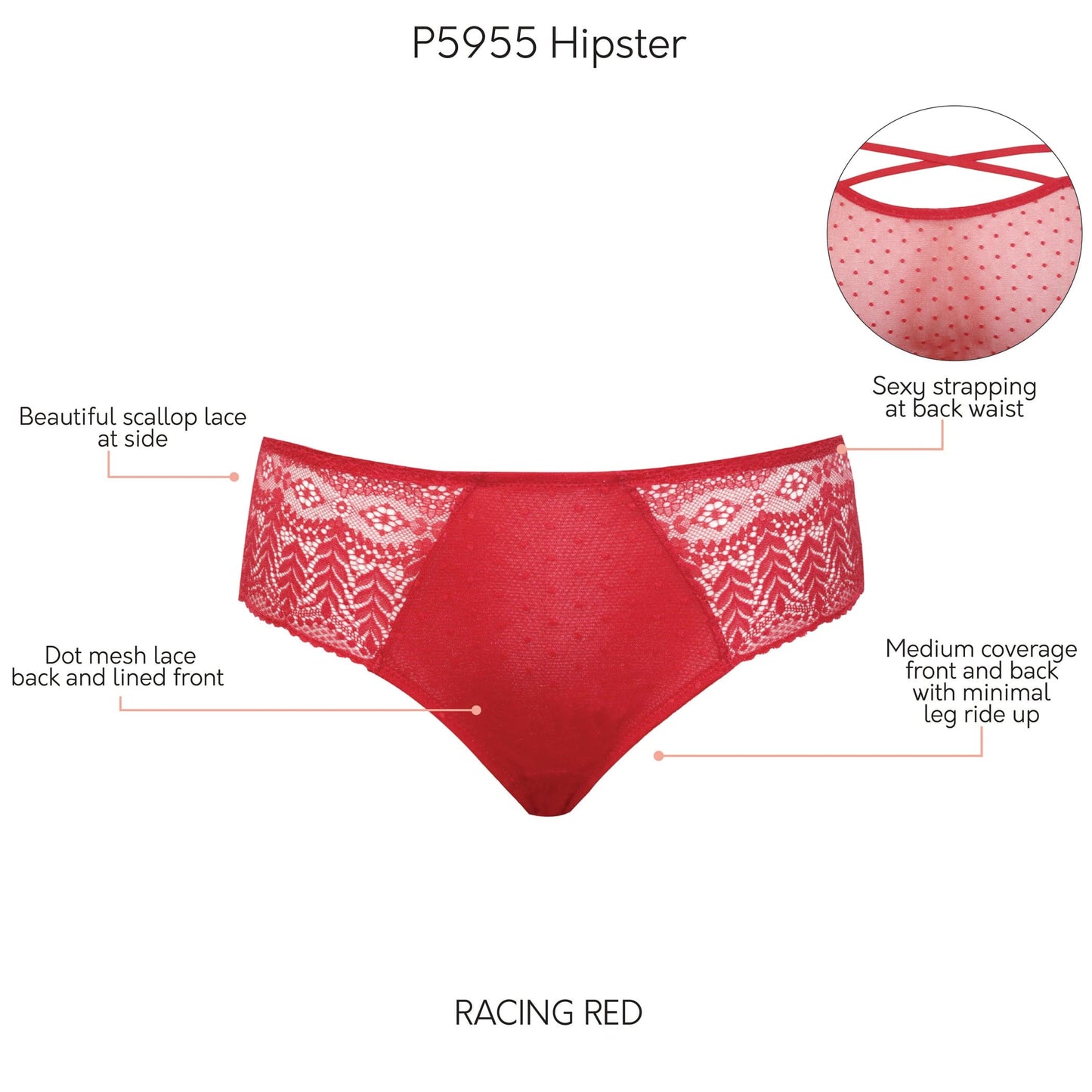 Mia P5955 Medium Coverage Hipster - Racing Red