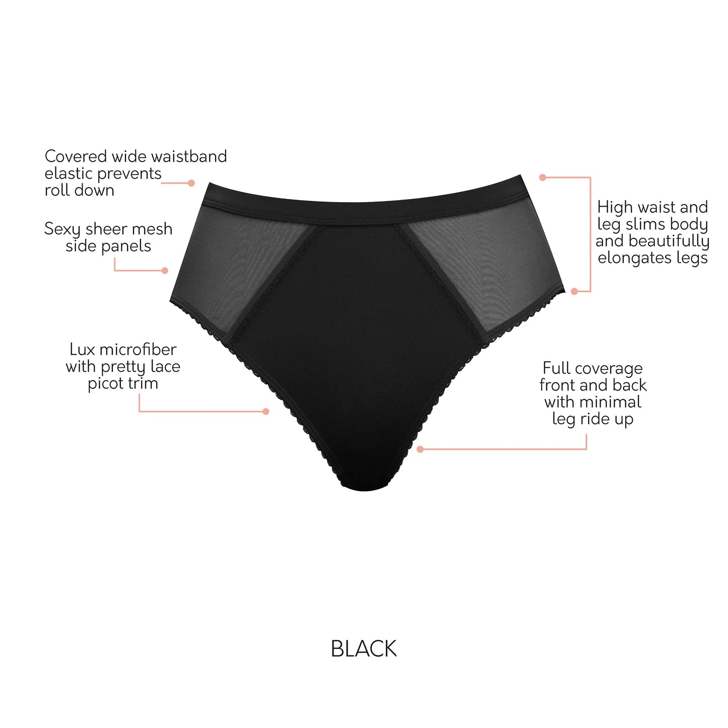 Micro Dressy PP306 French Cut High Waisted Sexy Sheer Panties - Black