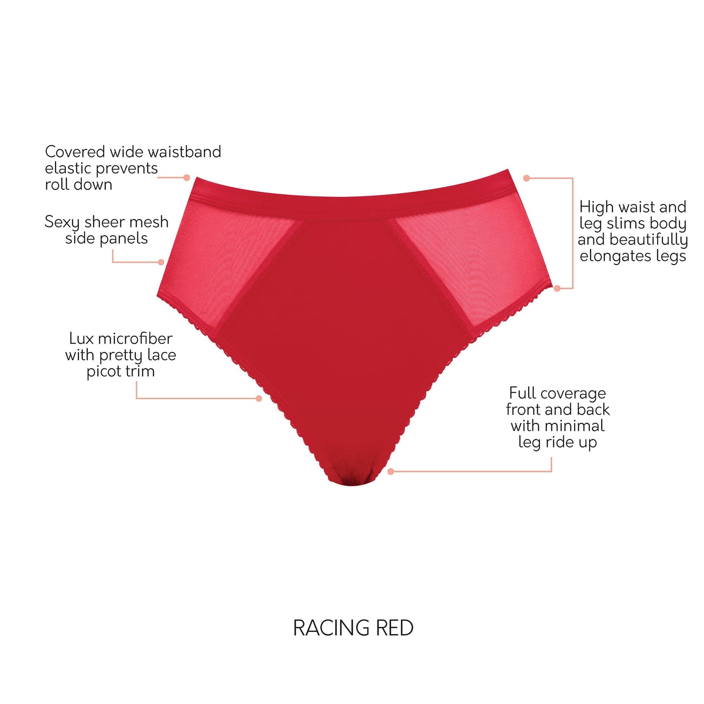 Micro Dressy PP306 French Cut High Waisted Sexy Sheer Panties - Racing Red