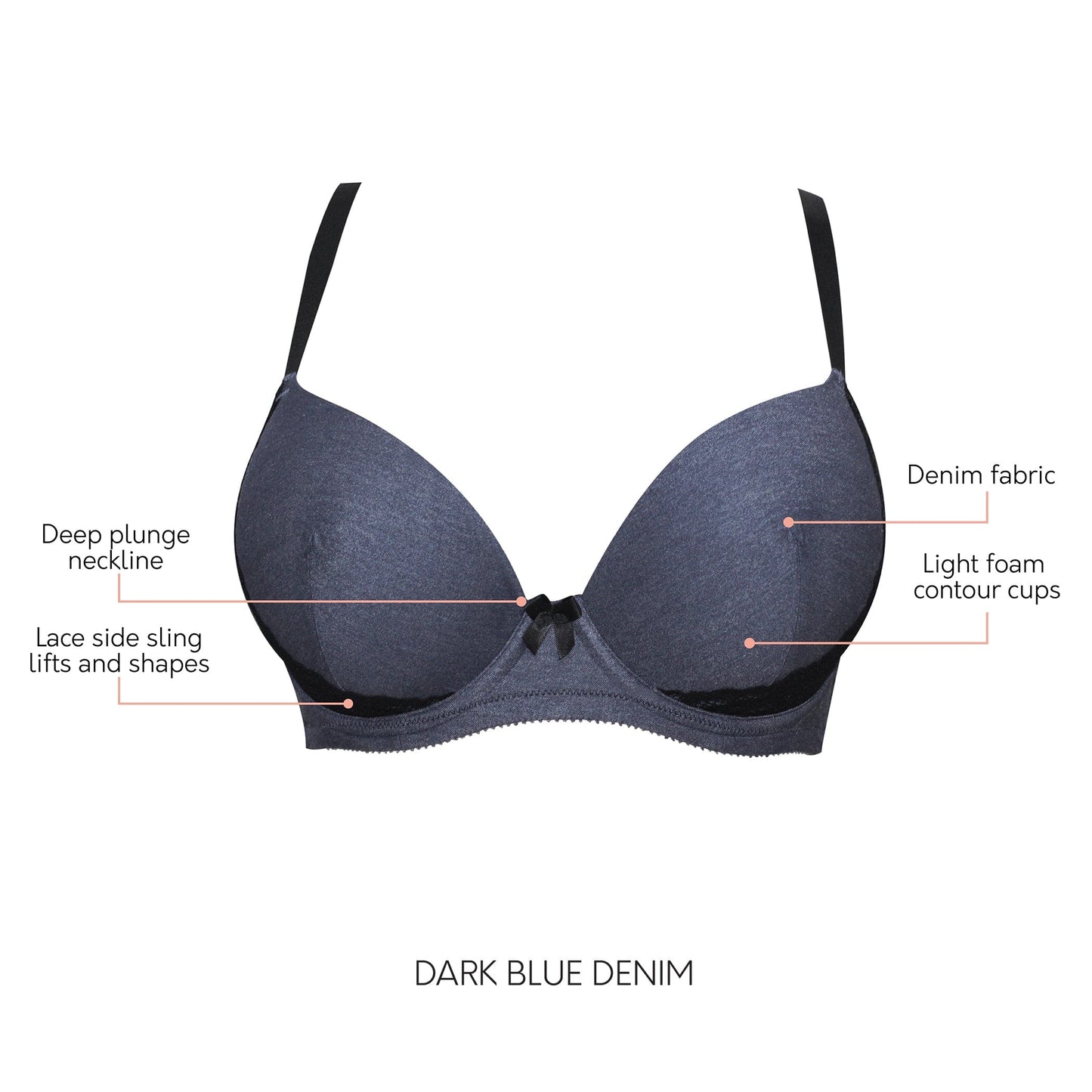 Casey 2801 Women's Wired Padded Plunge Seamless T-shirt Bra - Dark Blue Denim