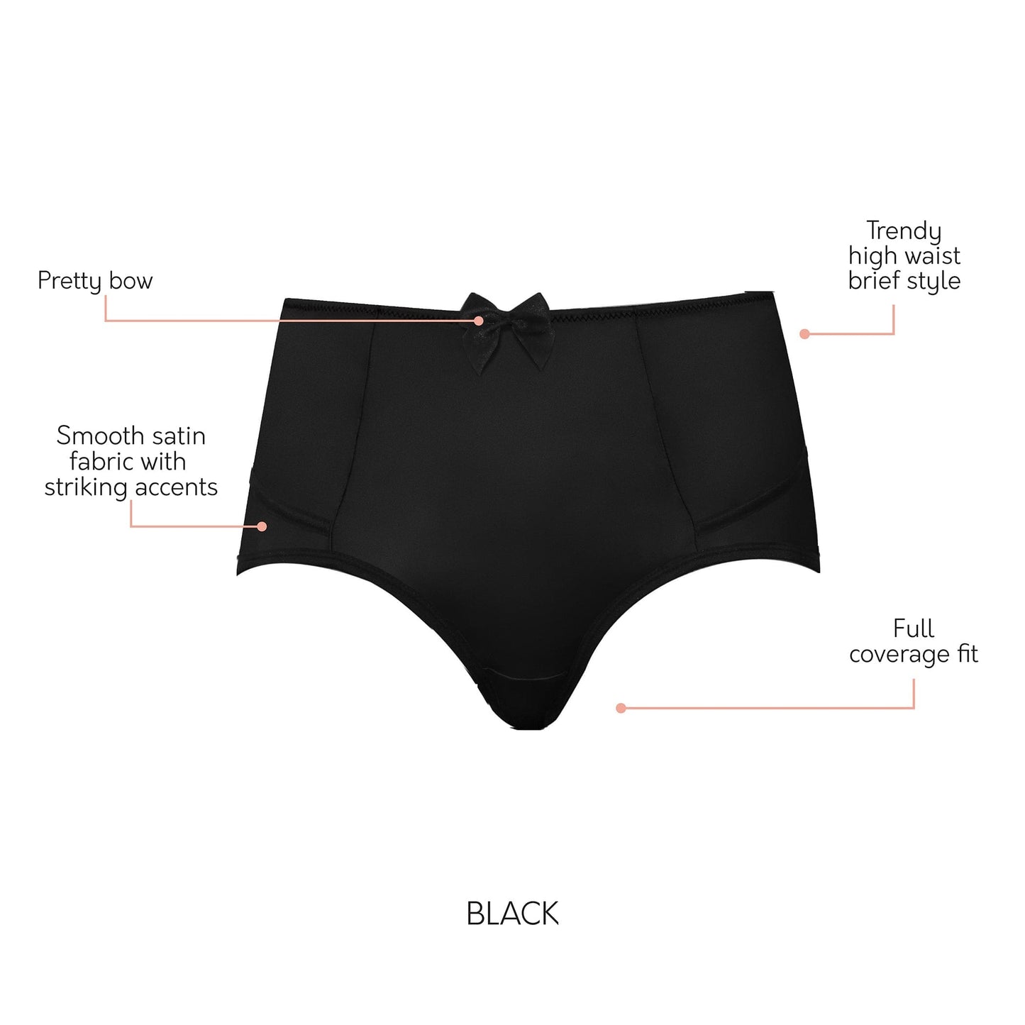 Charlotte 6917 Women's Full Figured Curvy High Waist Brief Vintage - Black
