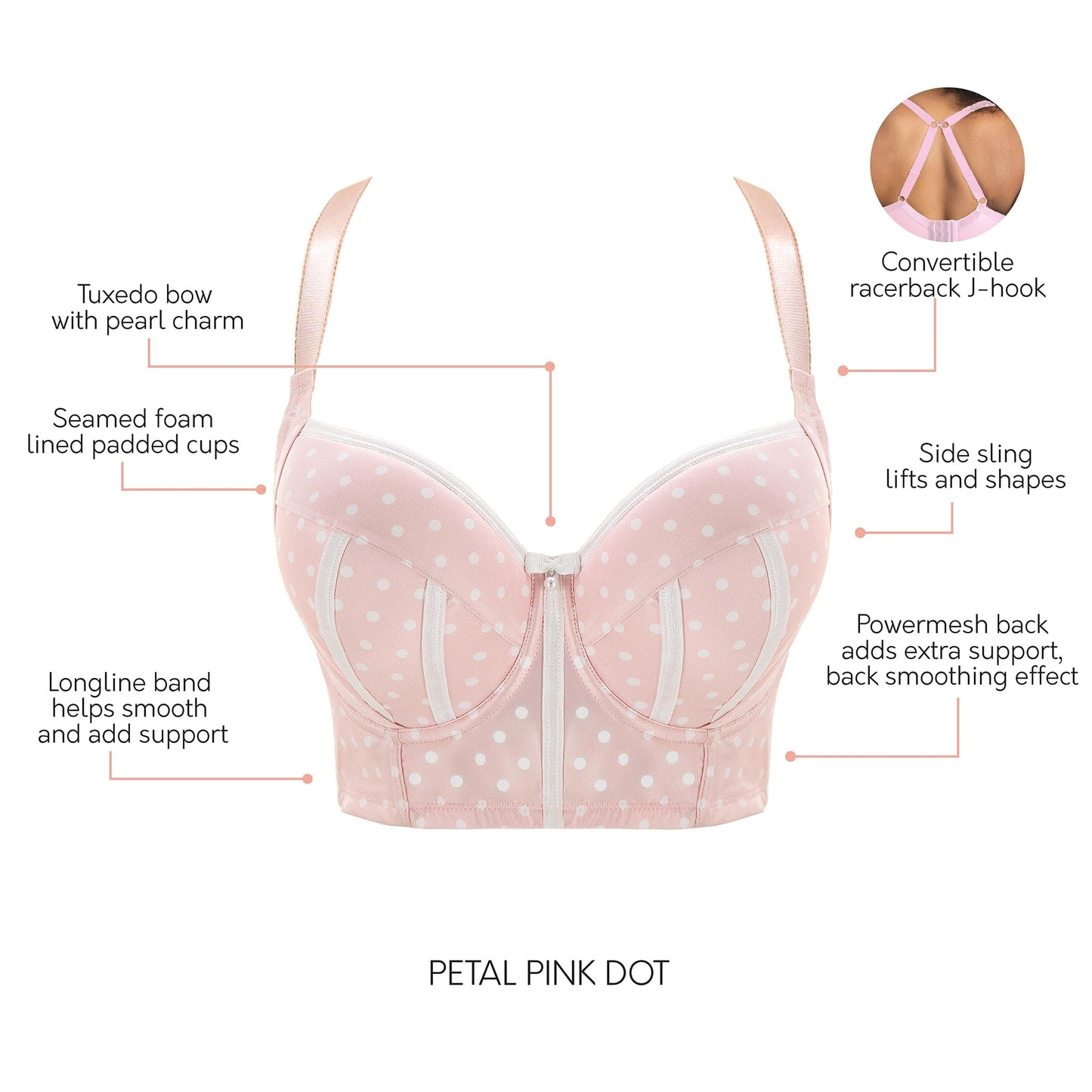 Charlotte Longline 6977 Women's Full Bust Padded Bra - Petal Pink Dot