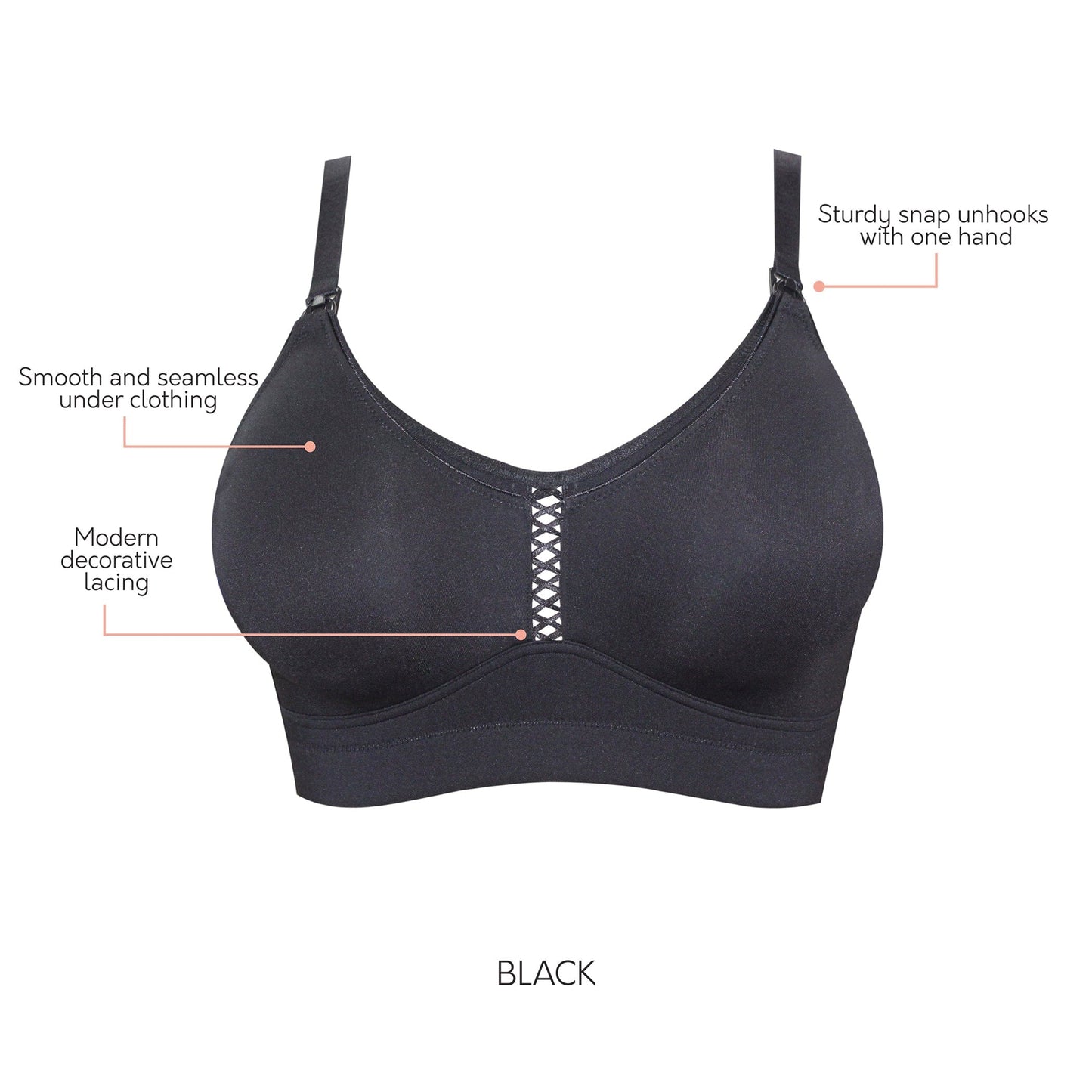 Erika P58611 Women Full Bust Smooth Seamless Wire-Free Nursing Bra - Black