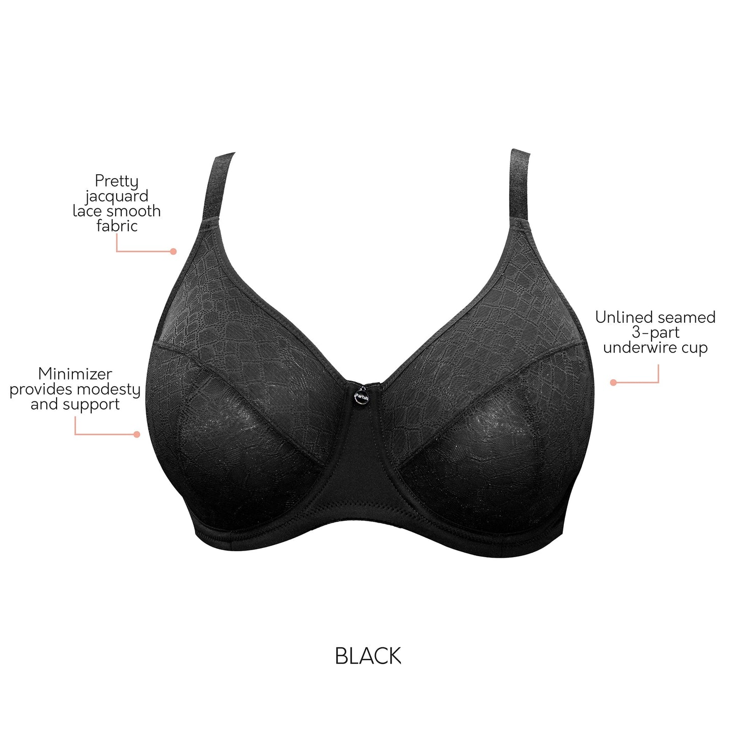 Enora P5272 Women's Full Bust Supportive Full Coverage Unlined Minimizer - Black