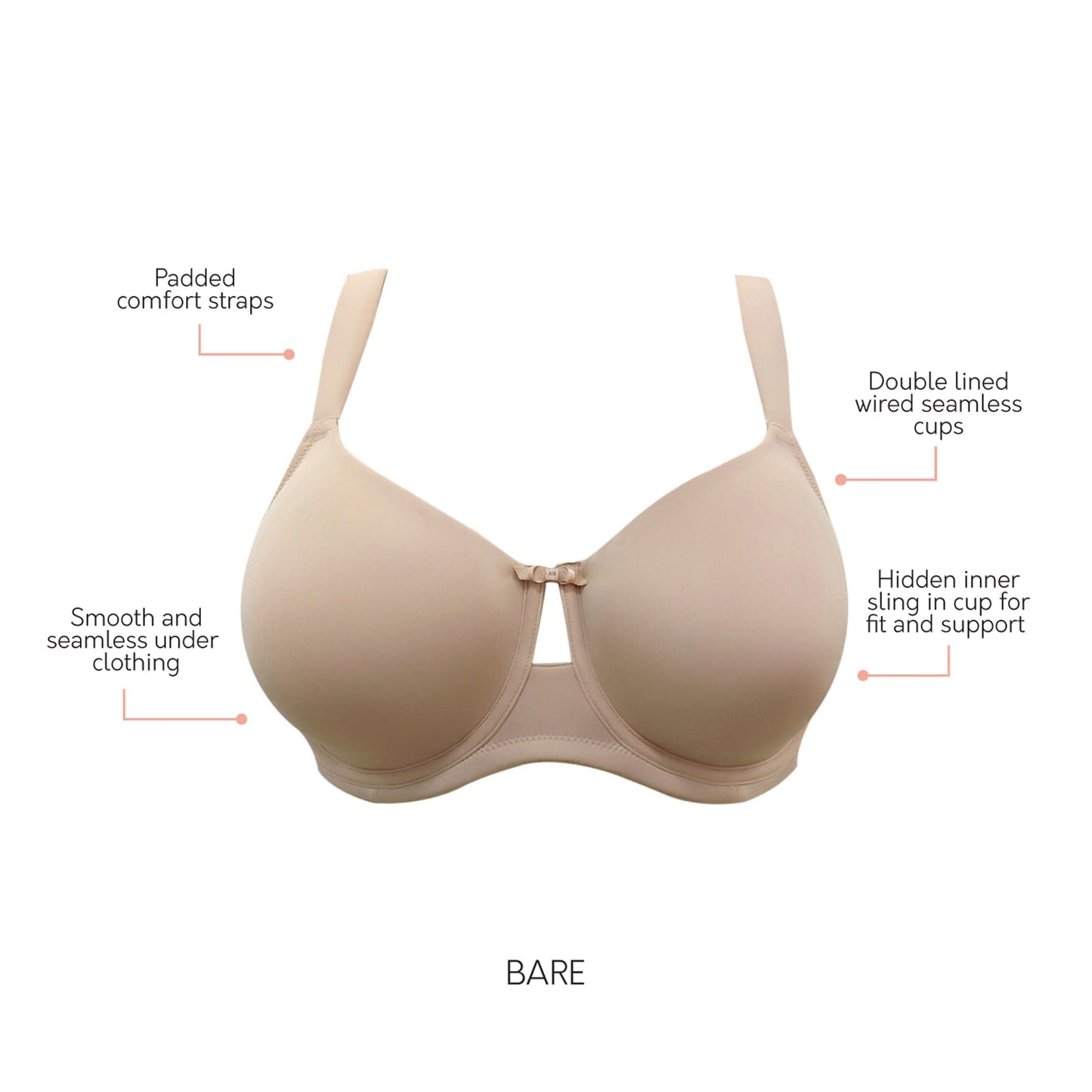 Erika P58622 Women's Unlined Seamless Smooth Nude Wire Bra - Bare