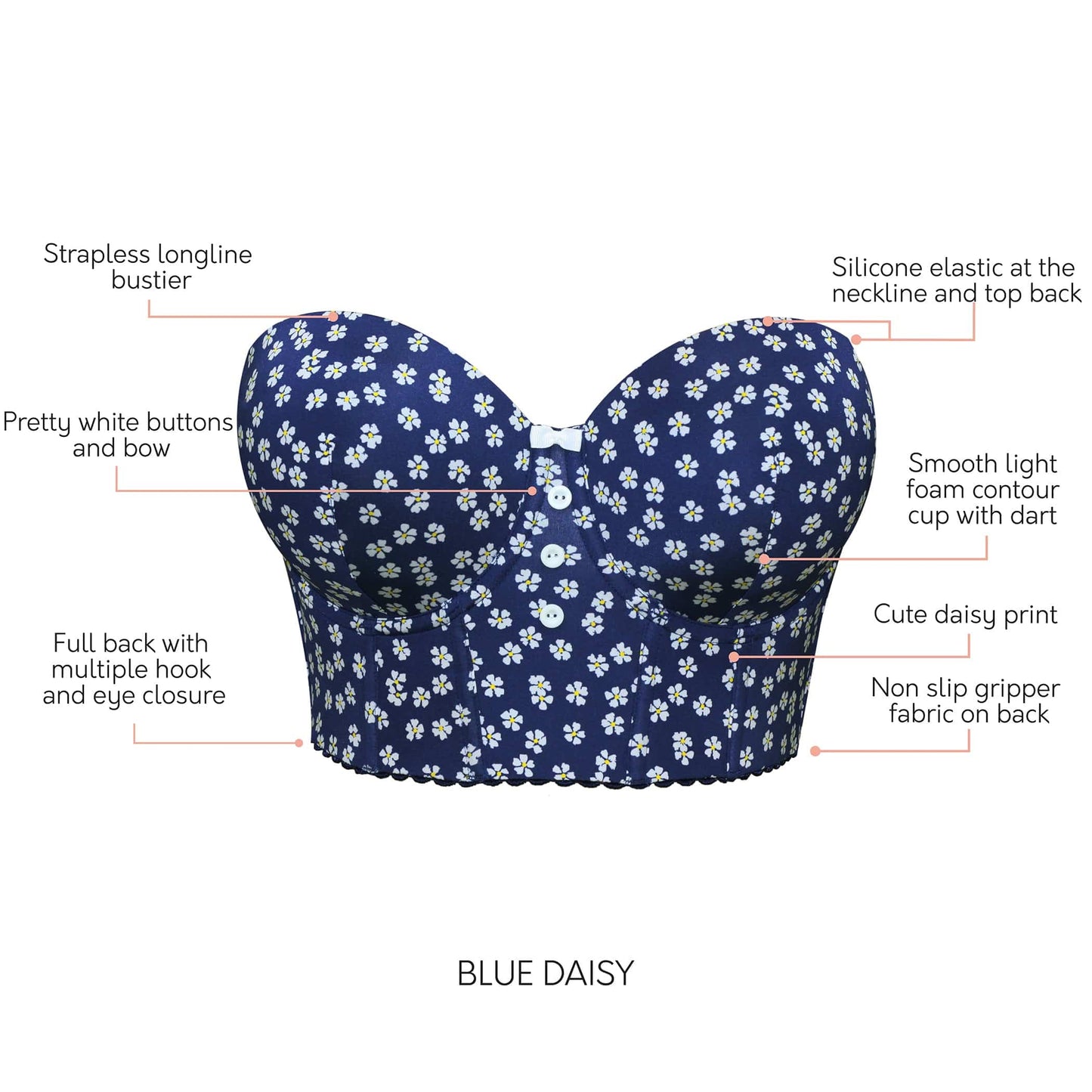 Dolly P50119 Women's Longline Strapless Bustier - Blue Daisy