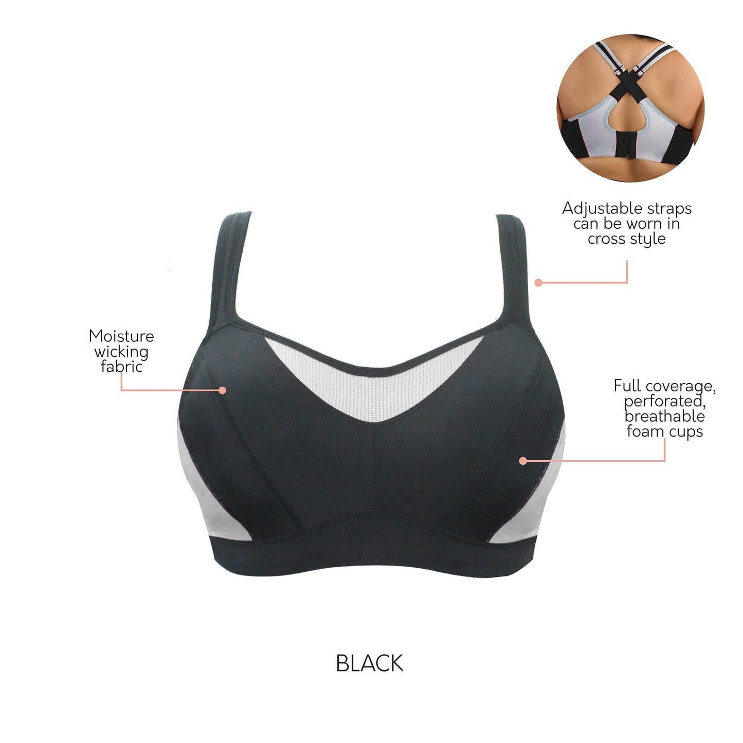 Women's Dynamic P5541 Full Bust Bounce Control Sports Bra - Black