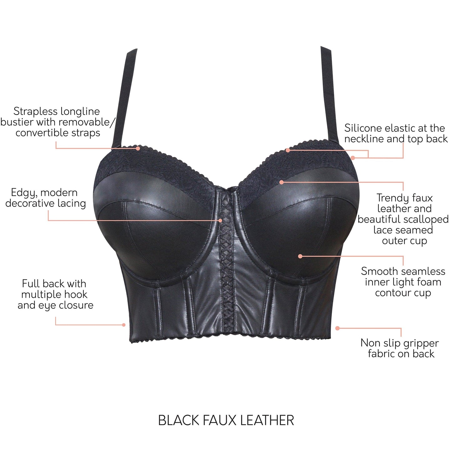 Stevie P50120 Women's Longline Strapless Bustier - Black