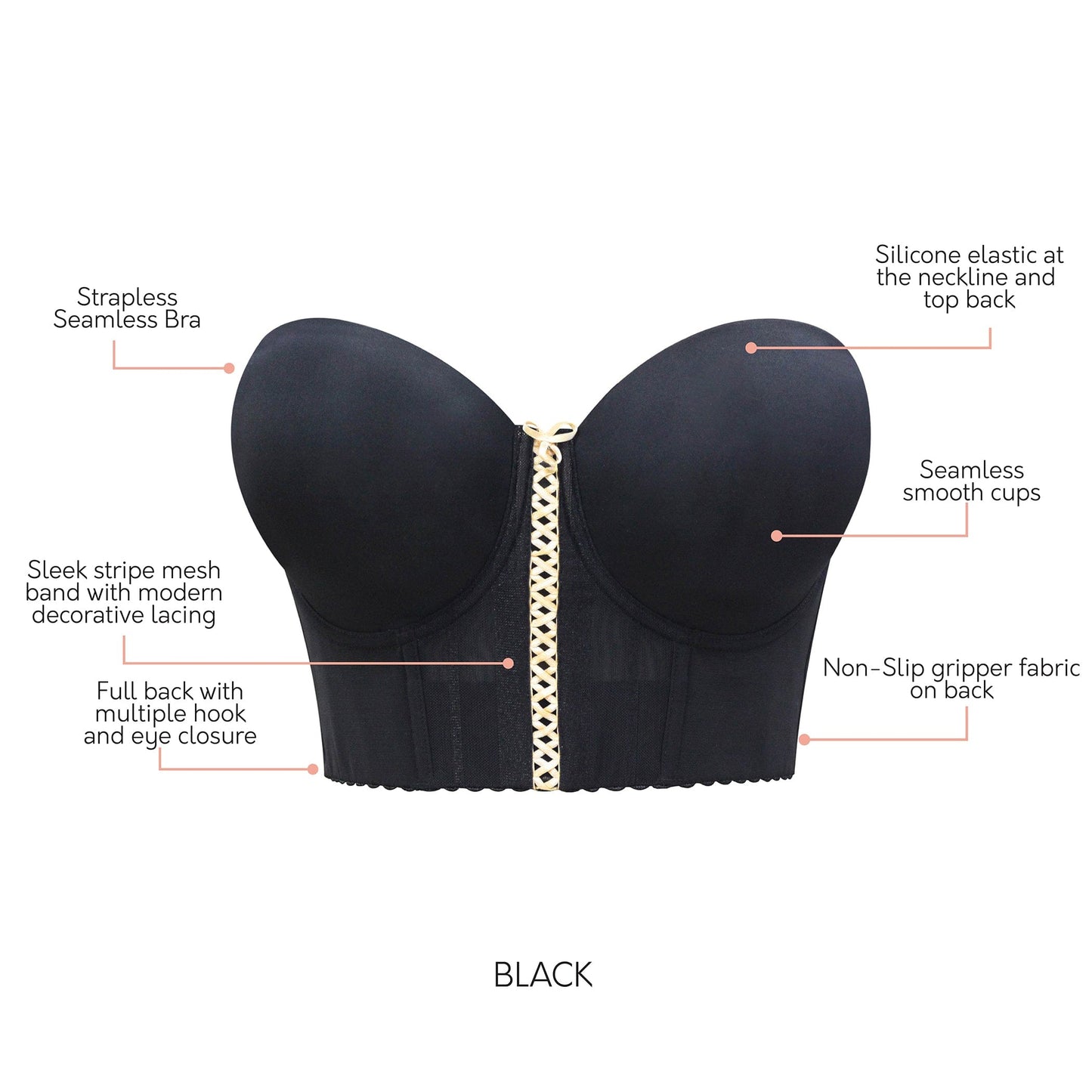Shea P60671 Women's Full Bust and Full Figure Strapless Longline Bra - Black