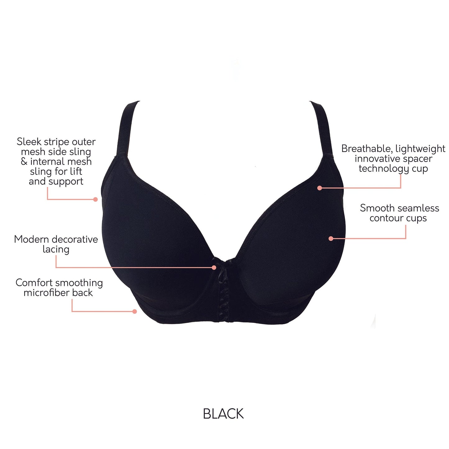 Shea P6061 Women's Spacer T-shirt Full Busted Bra - Black