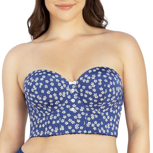 Dolly P50119 Women's Longline Strapless Bustier - Blue Daisy