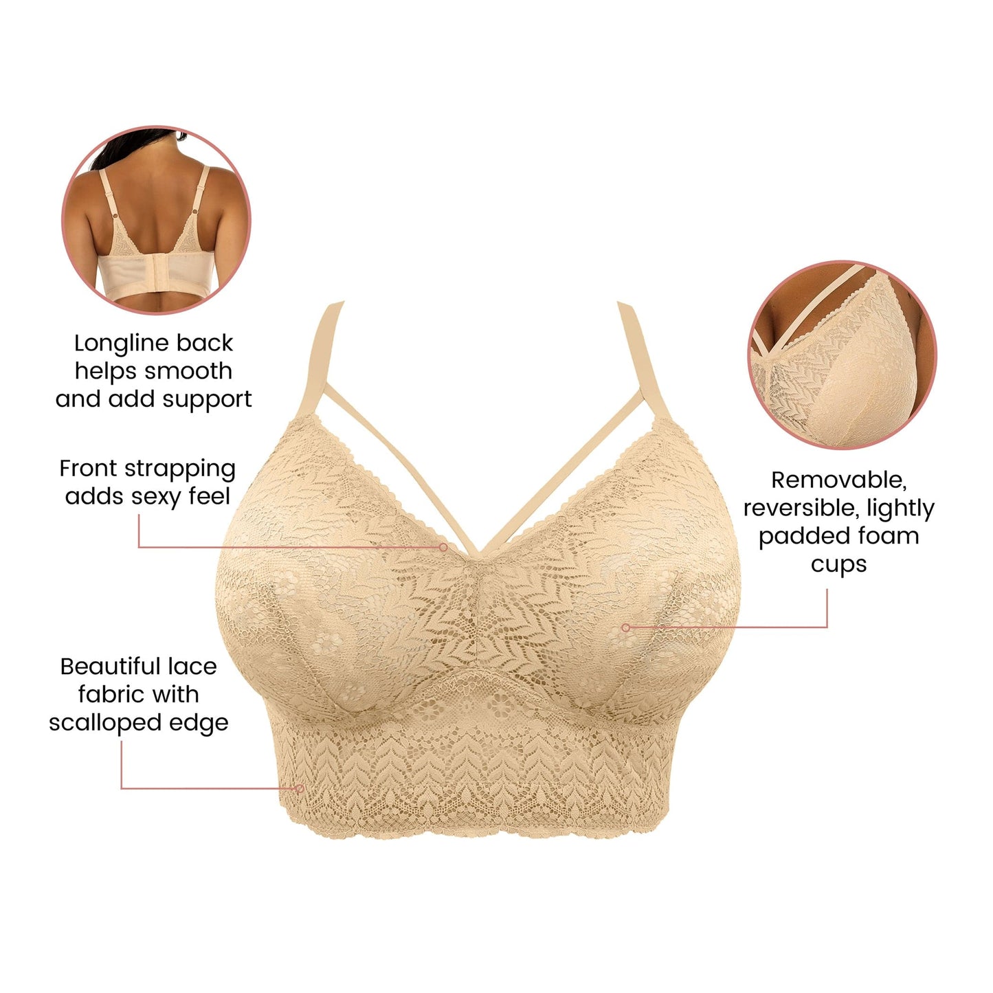 Mia Lace P5951 Women's Full Busted Lightly Padded Wire Free Bra - Bare