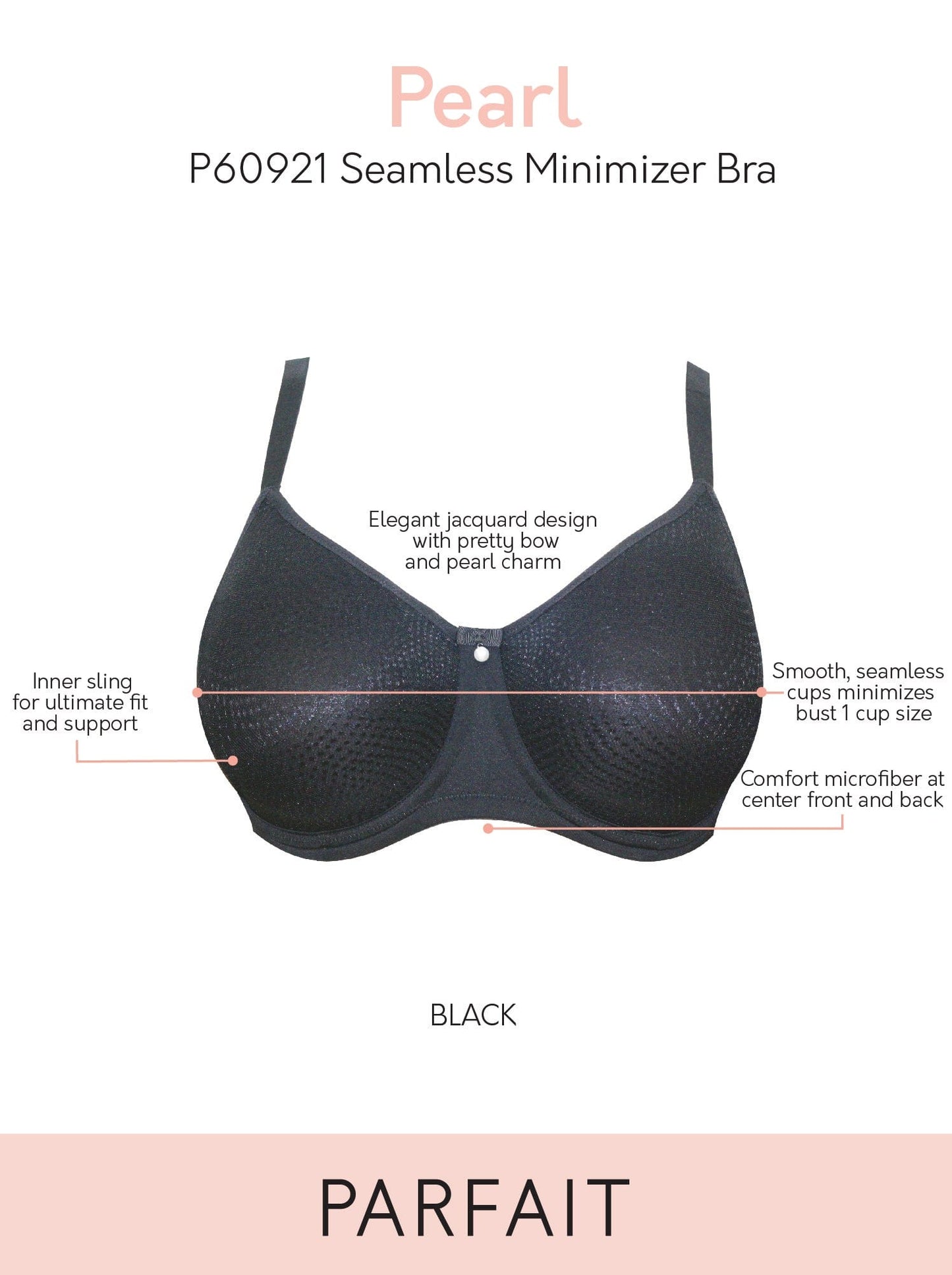 Pearl P60921 Women's Non-padded Seamless Minimizer Full Busted Bra - Black