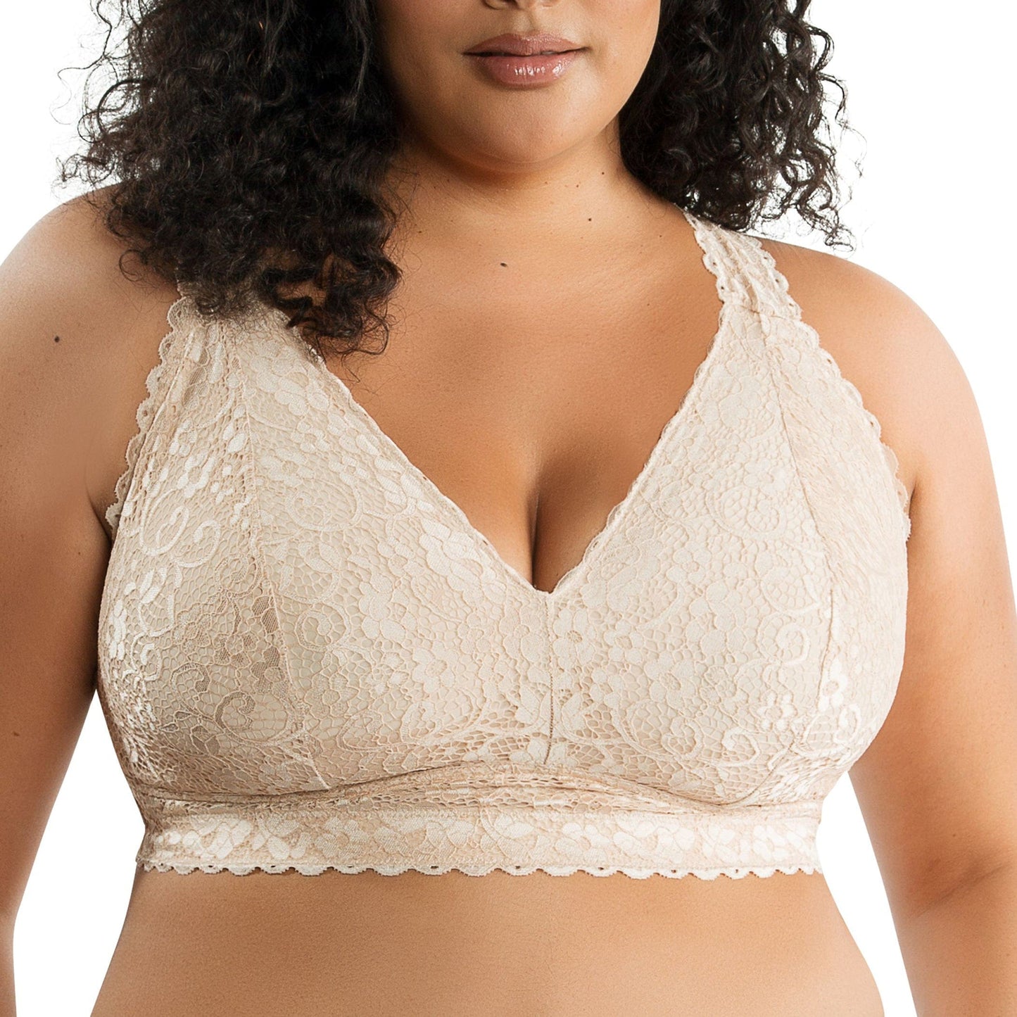Adriana P5482 Women's Curvy and Full Bust Supportive Wire-free Lace Bra  - Bare