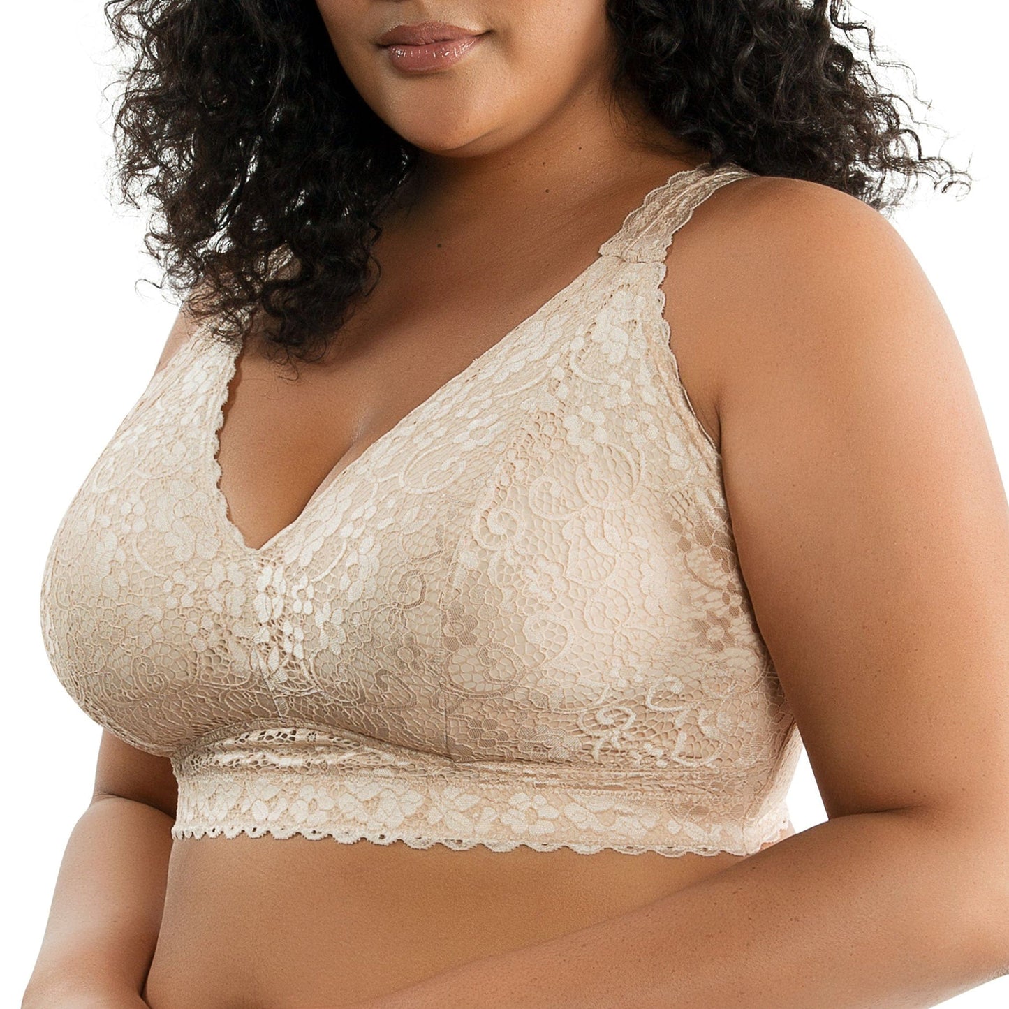 Adriana P5482 Women's Curvy and Full Bust Supportive Wire-free Lace Bra  - Bare