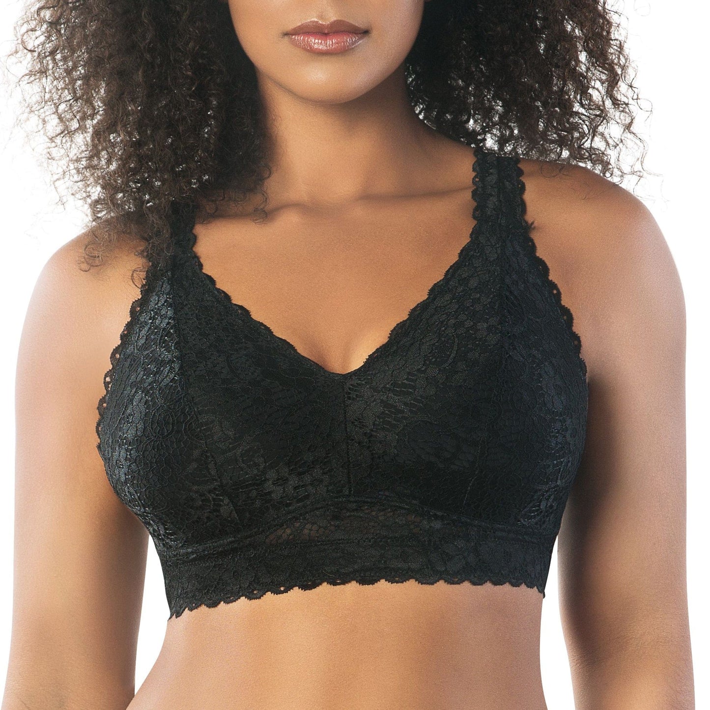 Adriana P5482 Women's Curvy and Full Bust Supportive Wire-free Lace Bra  - Black