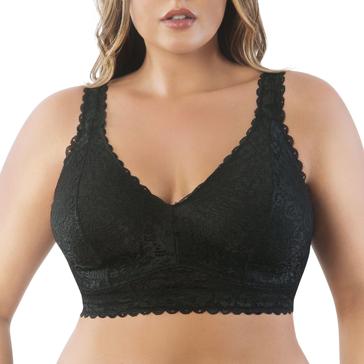 Adriana P5482 Women's Curvy and Full Bust Supportive Wire-free Lace Bra  - Black