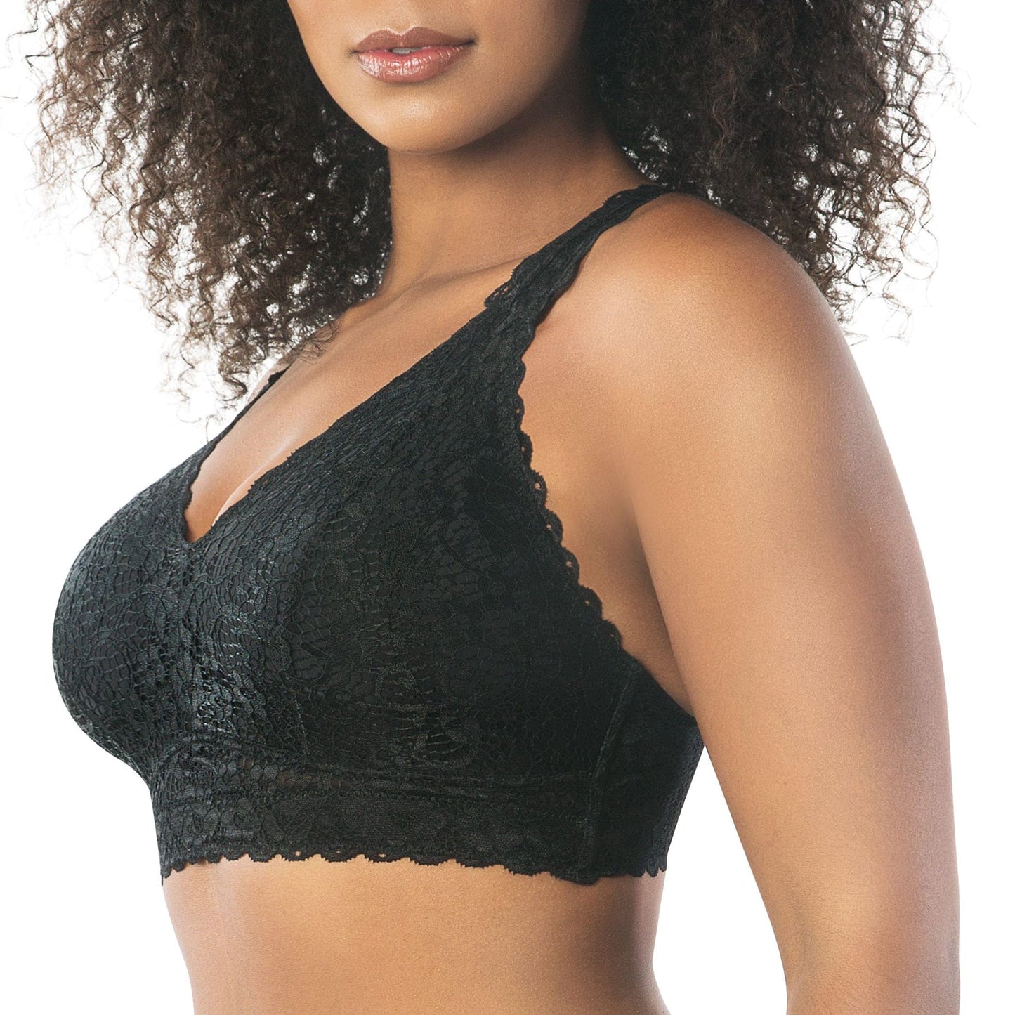 Adriana P5482 Women's Curvy and Full Bust Supportive Wire-free Lace Bra  - Black