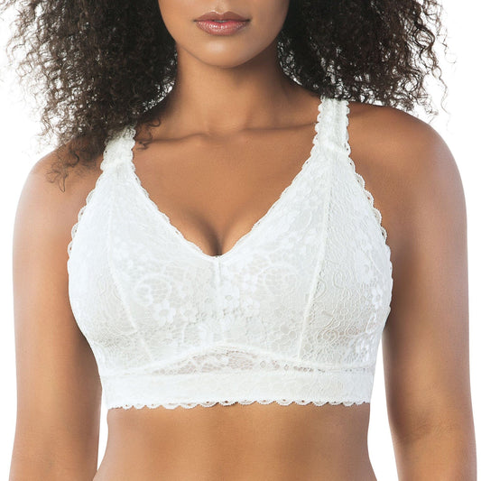 Adriana P5482 Women's Curvy and Full Bust Supportive Wire-free Lace Bra  - Pearl white