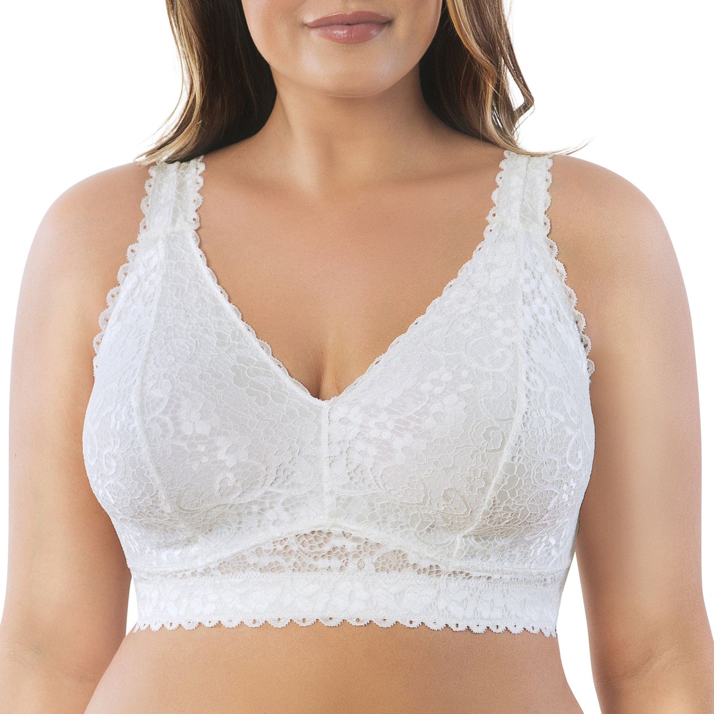 Adriana P5482 Women's Curvy and Full Bust Supportive Wire-free Lace Bra  - Pearl white