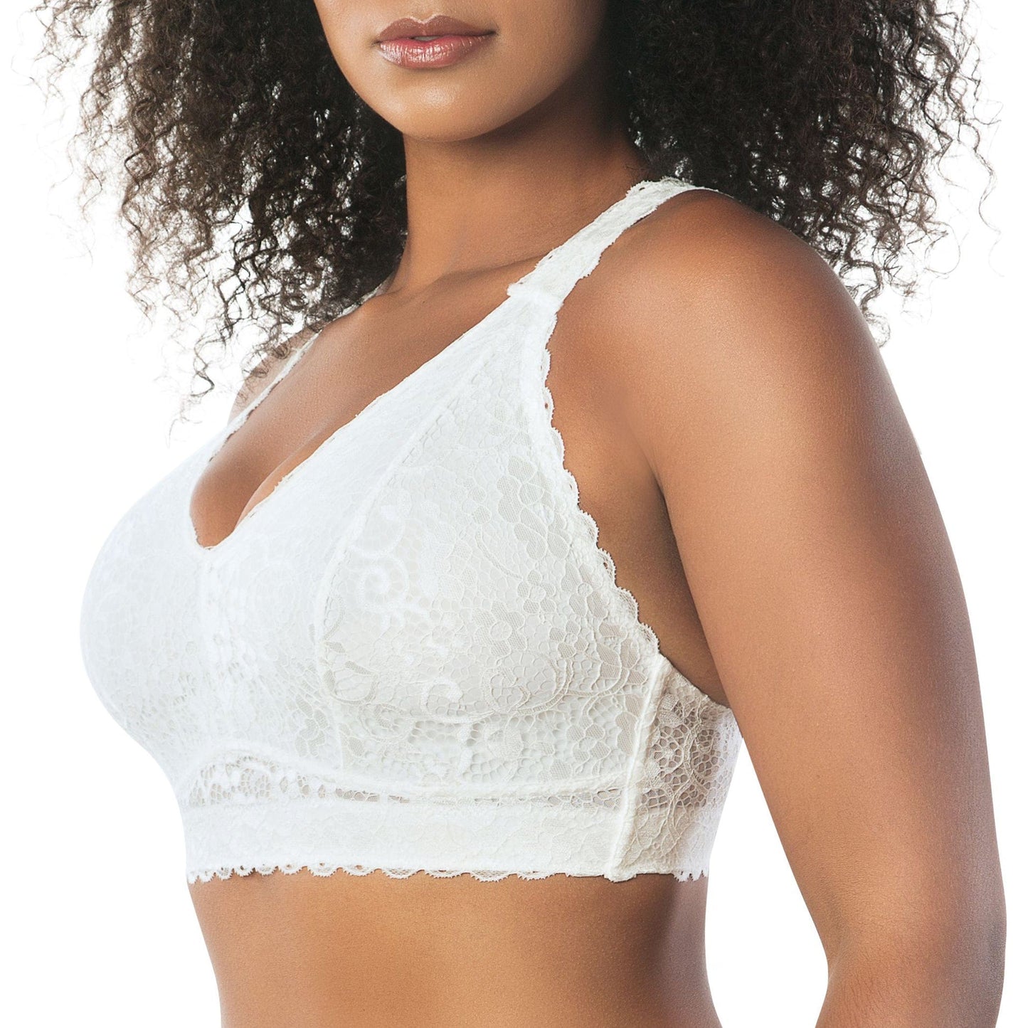 Adriana P5482 Women's Curvy and Full Bust Supportive Wire-free Lace Bra  - Pearl white