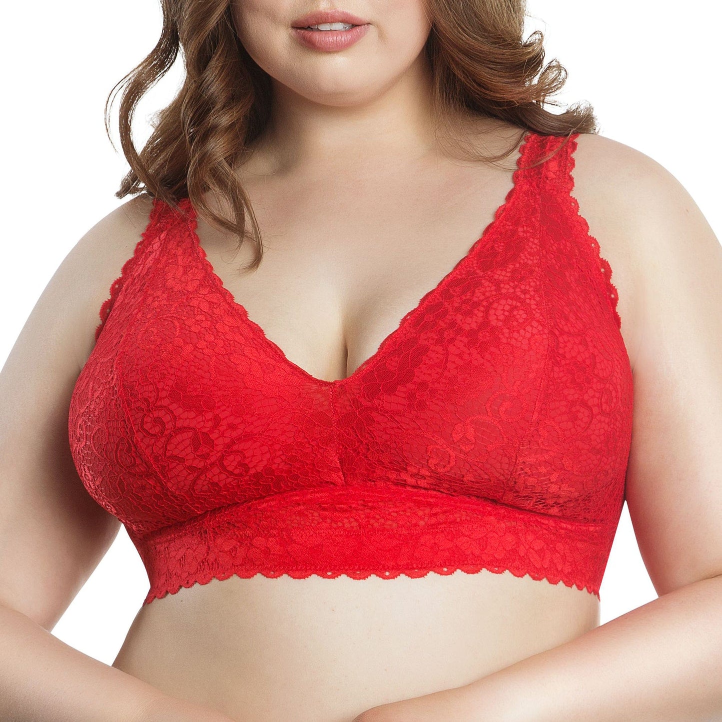 Adriana P5482 Women's Curvy and Full Bust Supportive Wire-free Lace Bra  - Racing red
