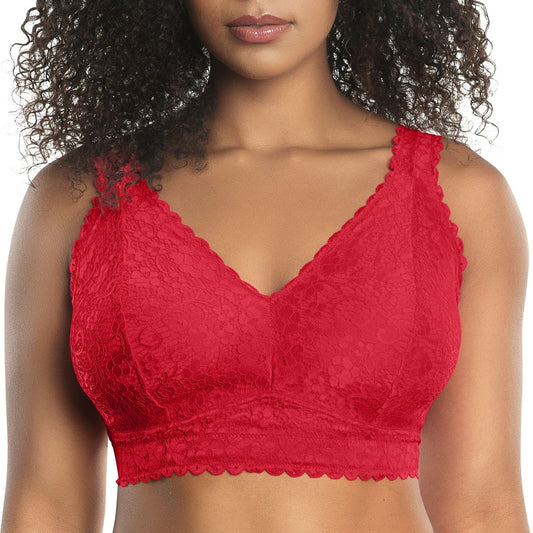 Adriana P5482 Women's Curvy and Full Bust Supportive Wire-free Lace Bra  - Racing red