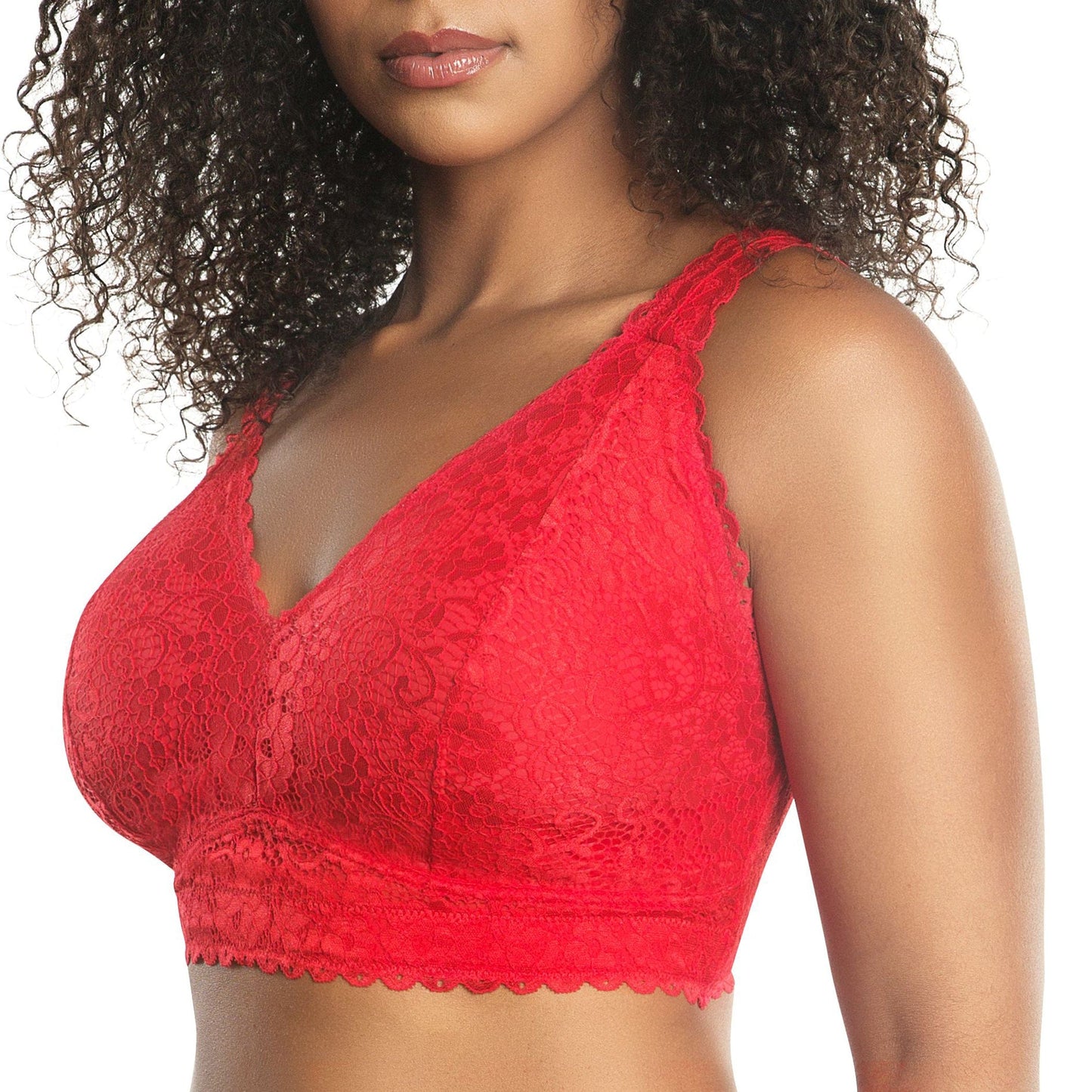Adriana P5482 Women's Curvy and Full Bust Supportive Wire-free Lace Bra  - Racing red