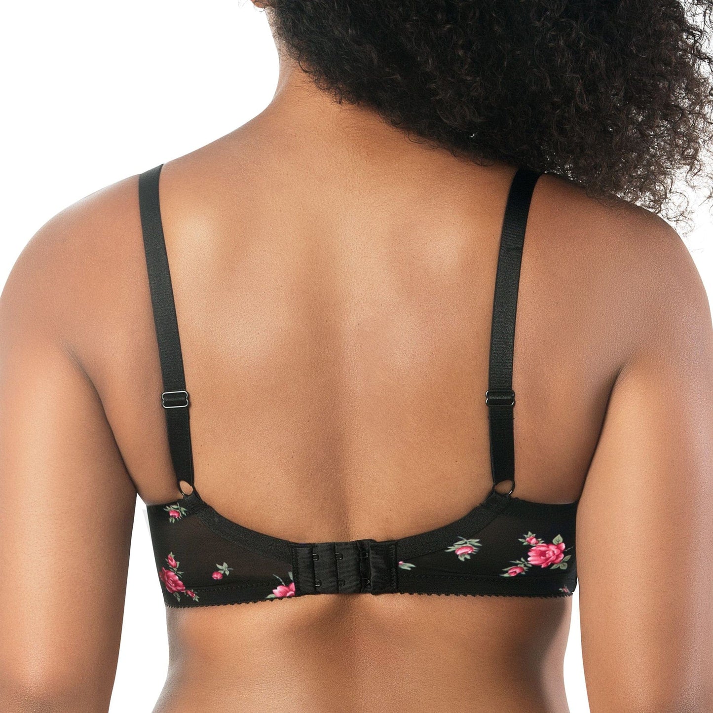 Casey 2801 Women's Wired Padded Plunge Seamless T-shirt Bra - Black w/ Rose Print