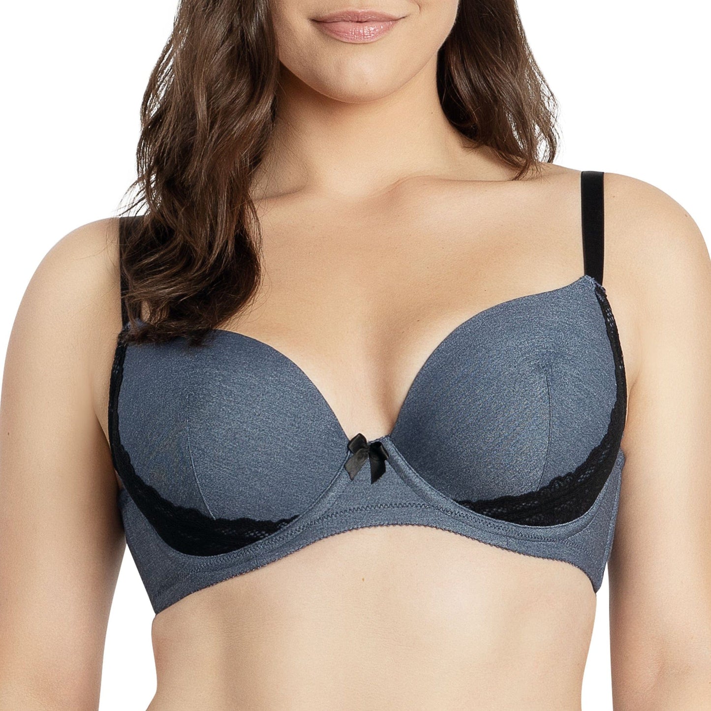 Casey 2801 Women's Wired Padded Plunge Seamless T-shirt Bra - Dark Blue Denim