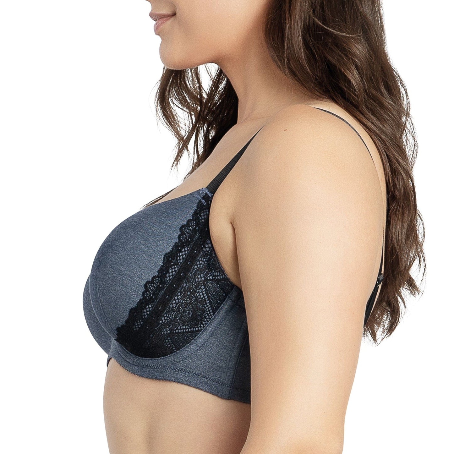 Casey 2801 Women's Wired Padded Plunge Seamless T-shirt Bra - Dark Blue Denim