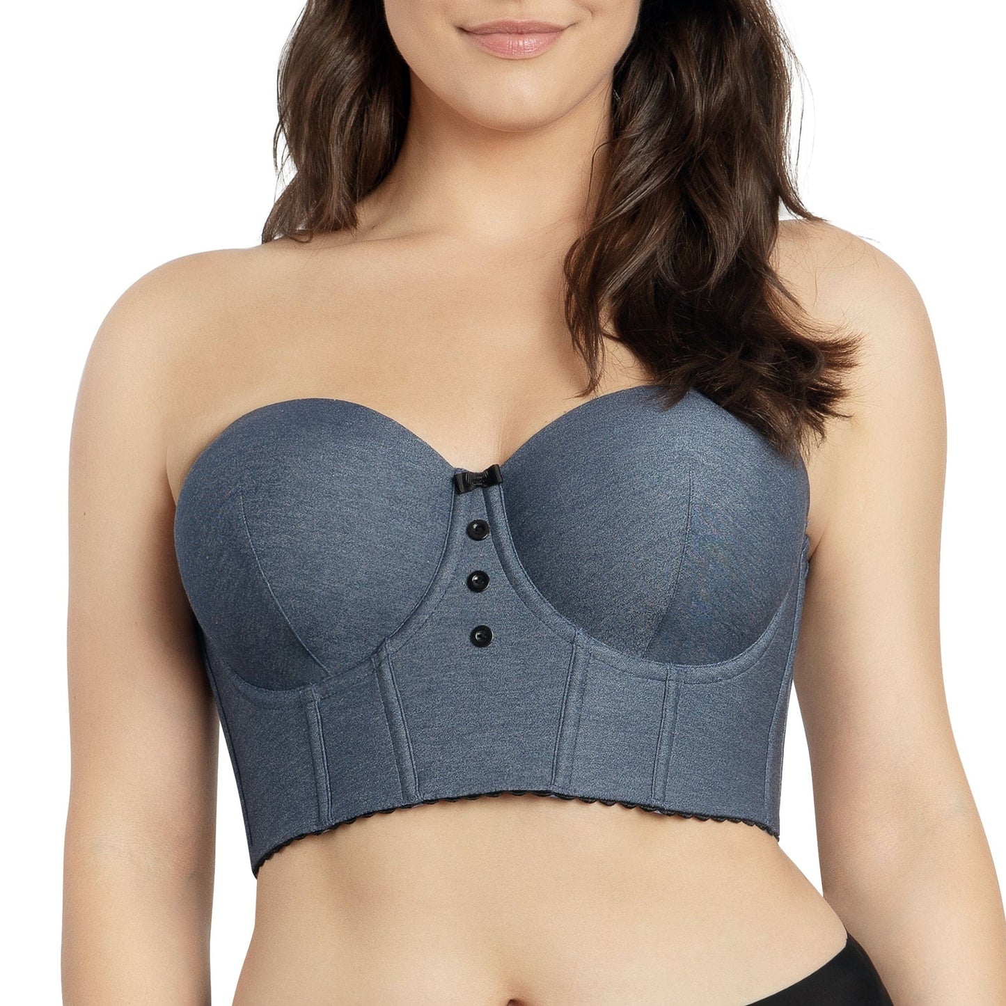 Dolly Denim P50118 Women's Longline Strapless Bustier - Dark Blue Denim