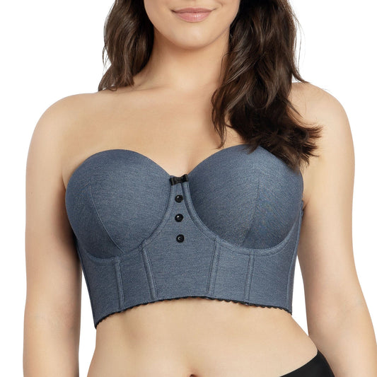 Dolly Denim P50118 Women's Longline Strapless Bustier - Dark Blue Denim