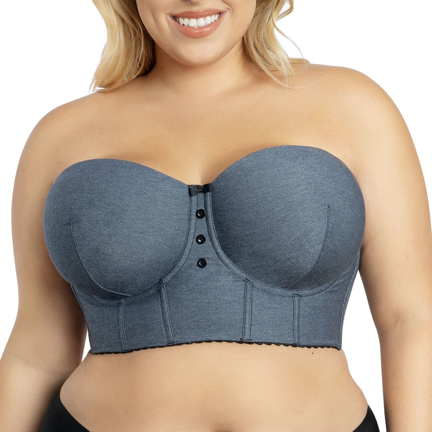 Dolly Denim P50118 Women's Longline Strapless Bustier - Dark Blue Denim