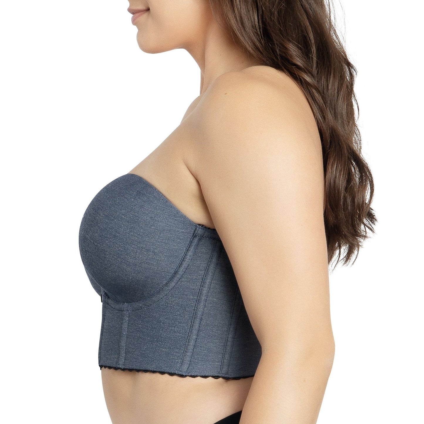 Dolly Denim P50118 Women's Longline Strapless Bustier - Dark Blue Denim