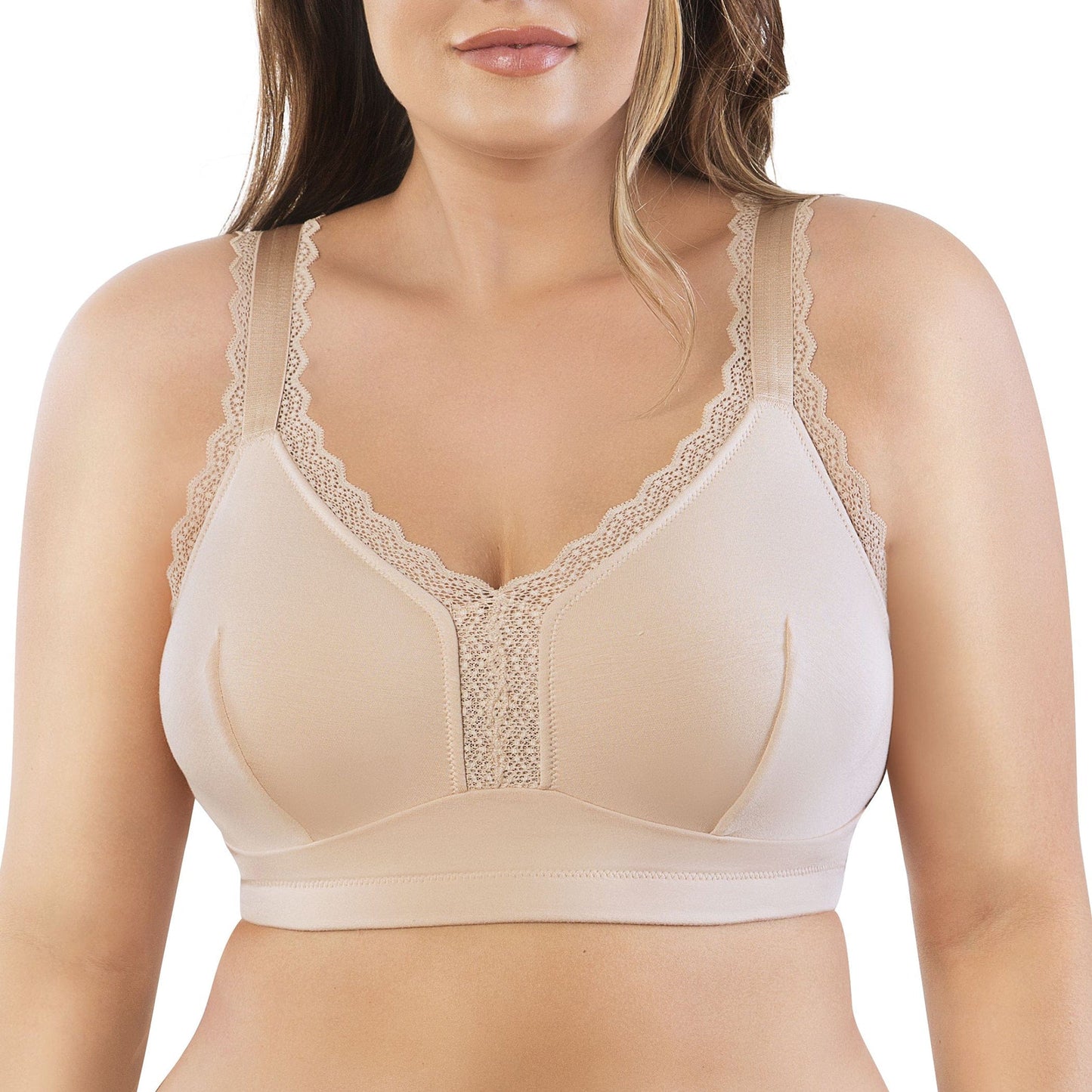 Dalis P5641 Women's Full Busted and Curvy Wire Free Bralette  - Bare