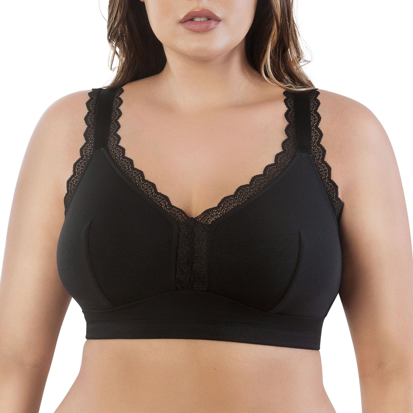 Dalis P5641 Women's Full Busted and Curvy Wire Free Bralette  - Black