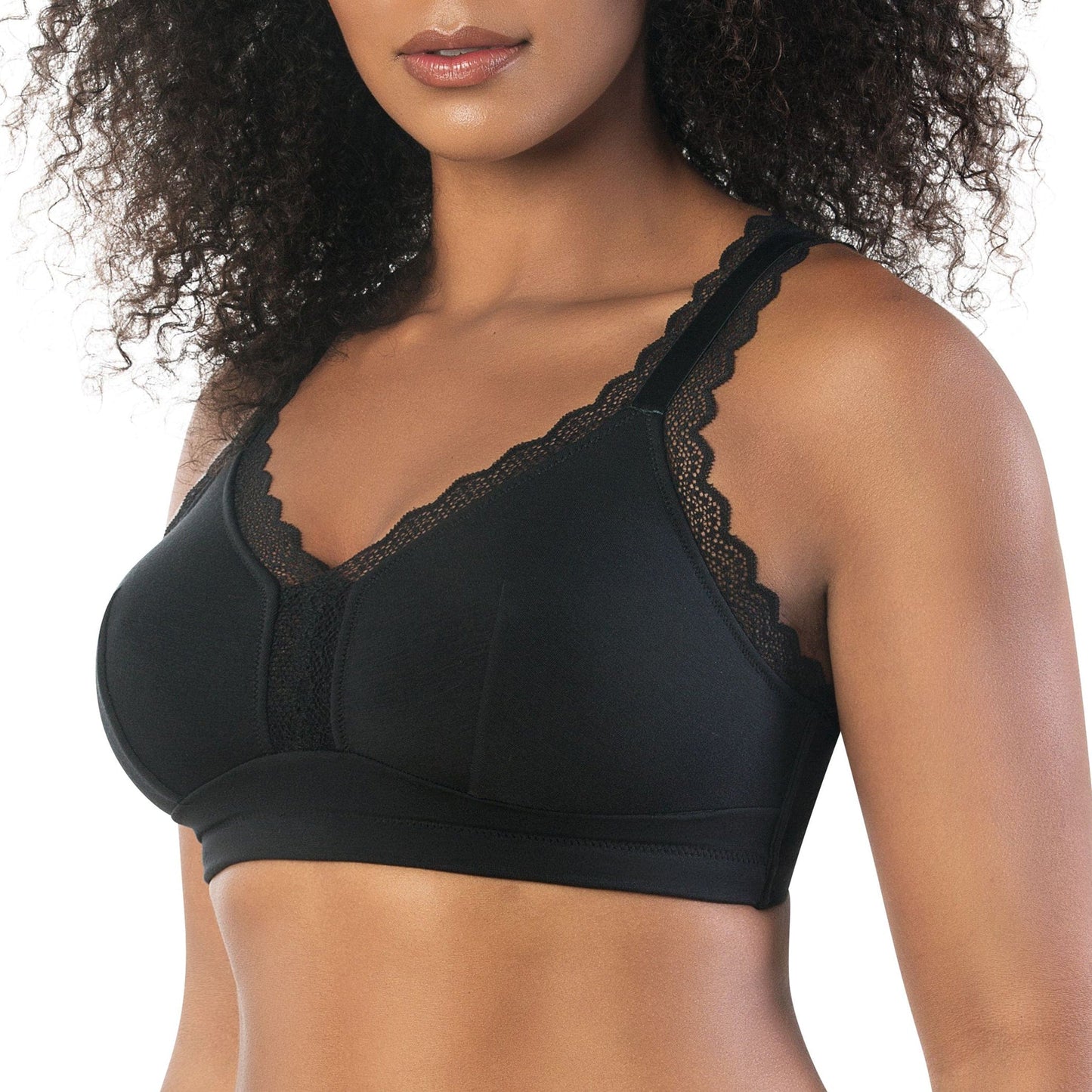 Dalis P5641 Women's Full Busted and Curvy Wire Free Bralette  - Black
