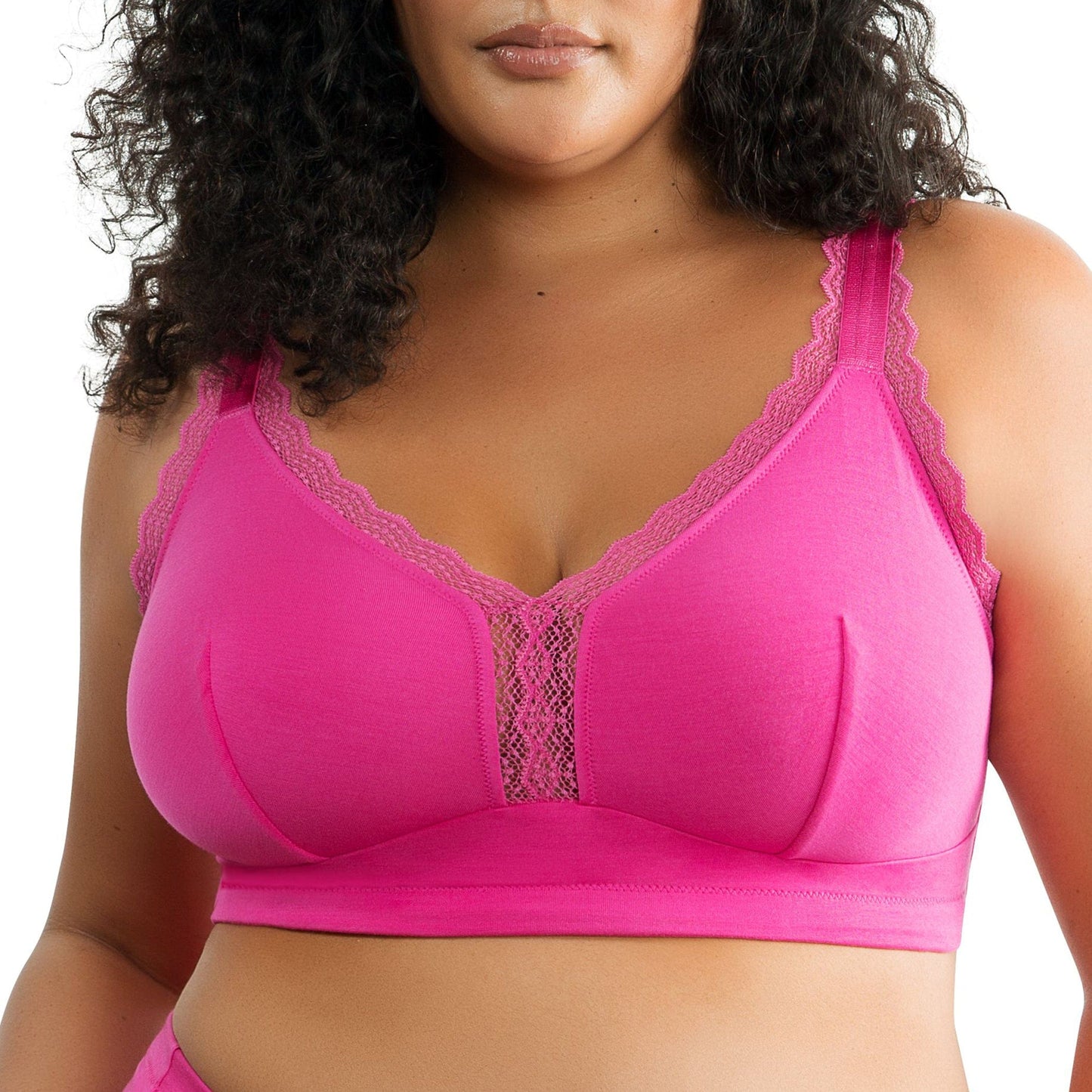 Dalis P5641 Women's Full Busted and Curvy Wire Free Bralette  - Bright Pink