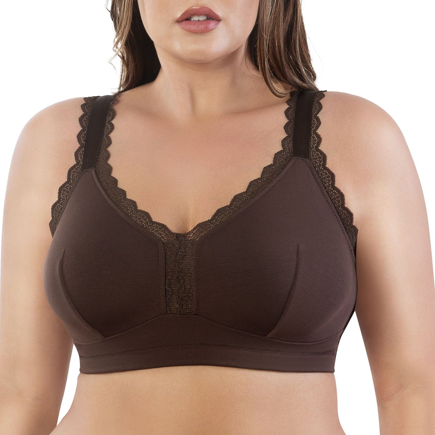 Dalis P5641 Women's Full Busted and Curvy Wire Free Bralette  - Deep Nude