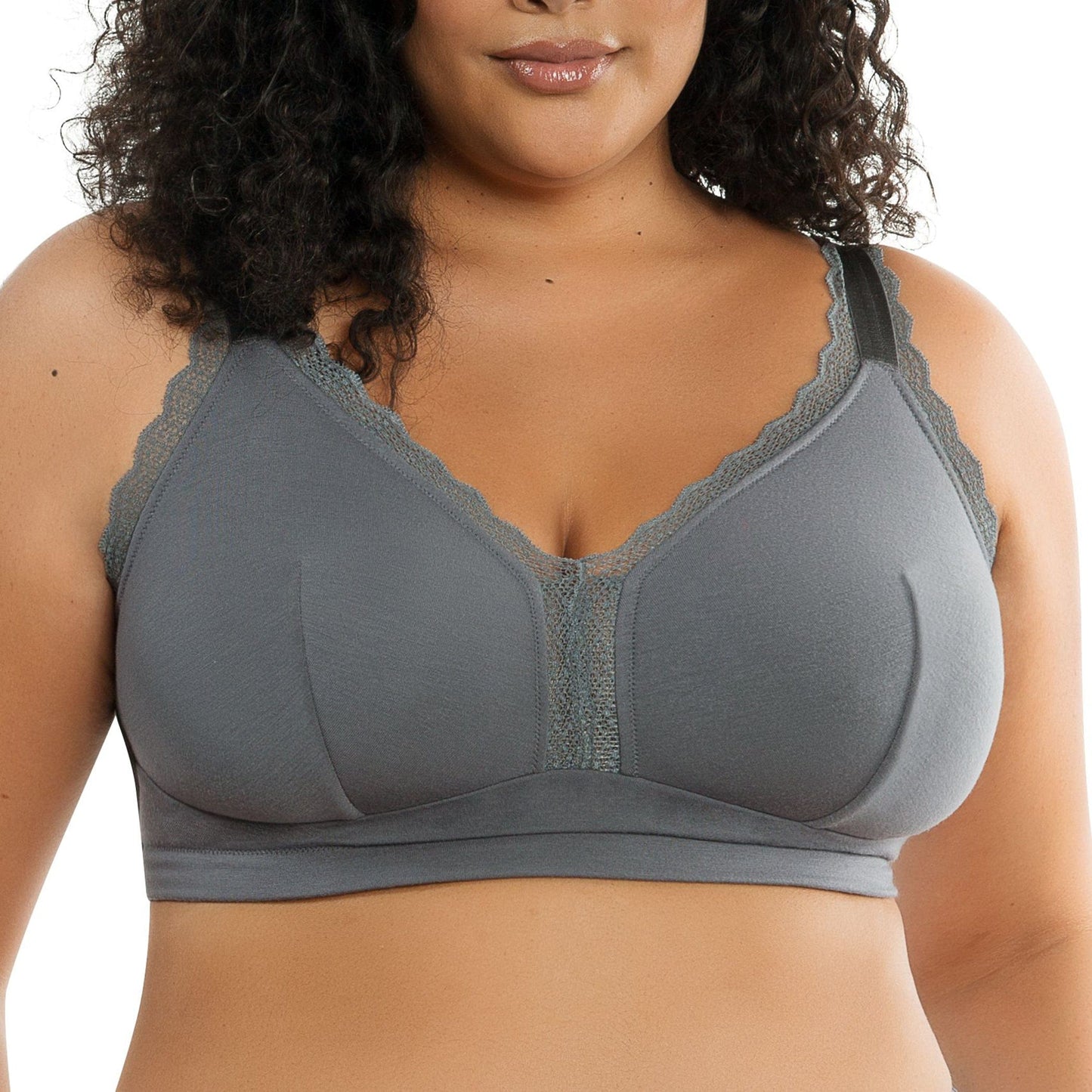 Dalis P5641 Women's Full Busted and Curvy Wire Free Bralette  - Charcoal