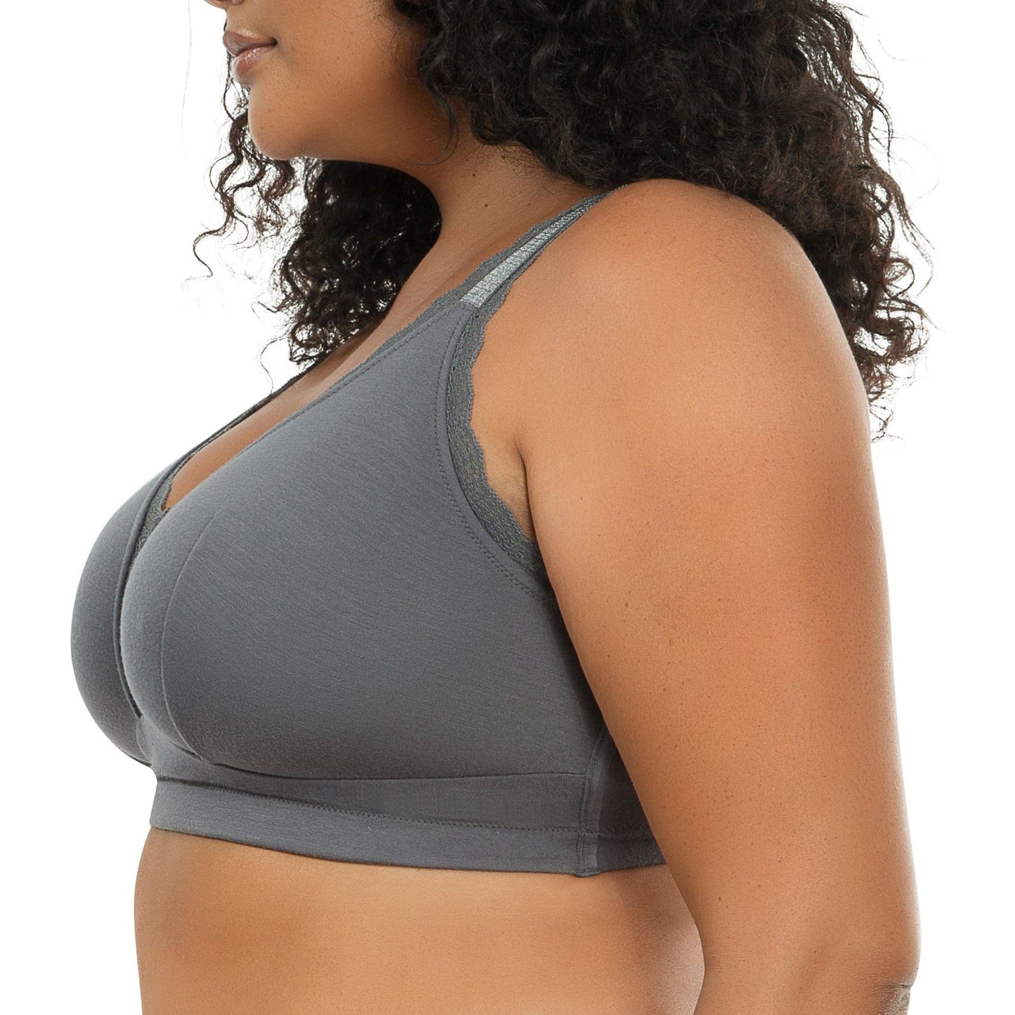 Dalis P5641 Women's Full Busted and Curvy Wire Free Bralette  - Charcoal