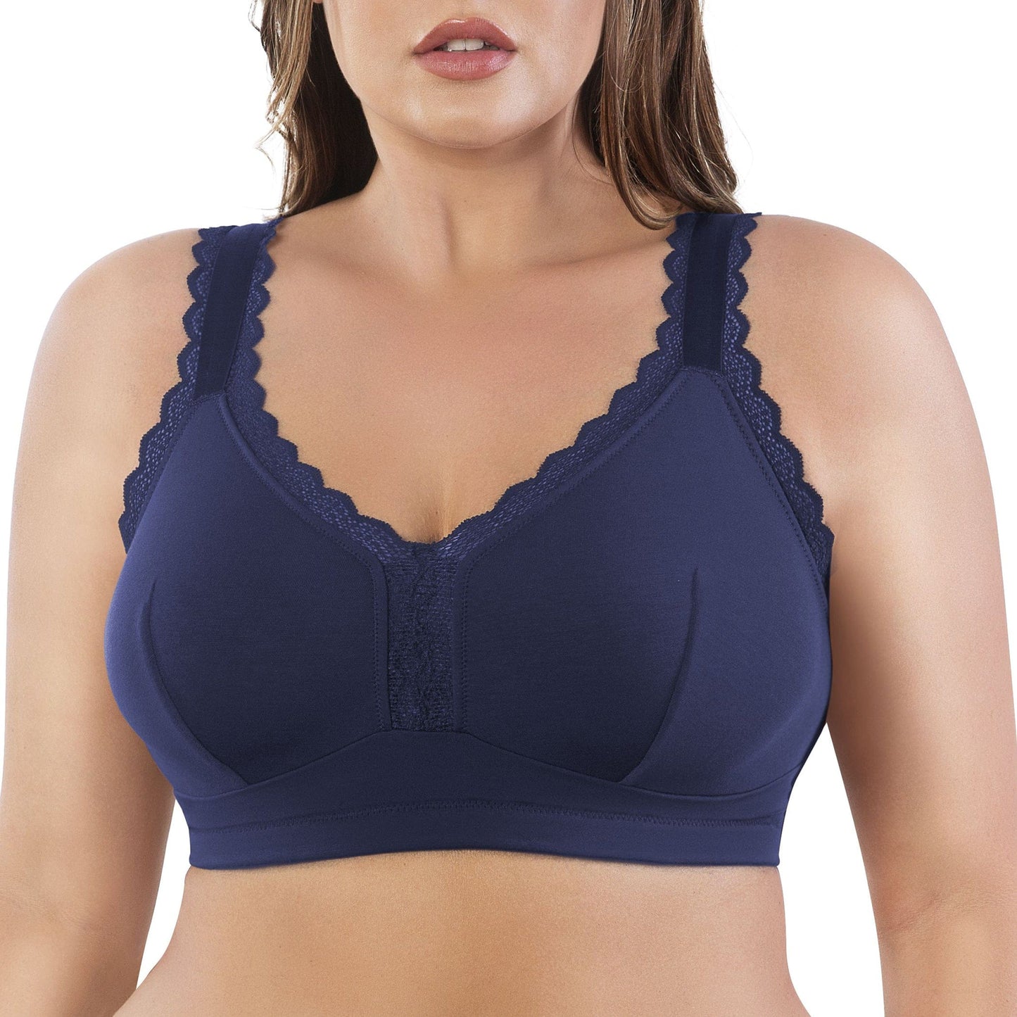 Dalis P5641 Women's Full Busted and Curvy Wire Free Bralette  - Navy