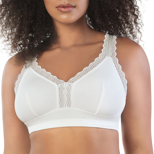 Dalis P5641 Women's Full Busted and Curvy Wire Free Bralette  - Pearl White