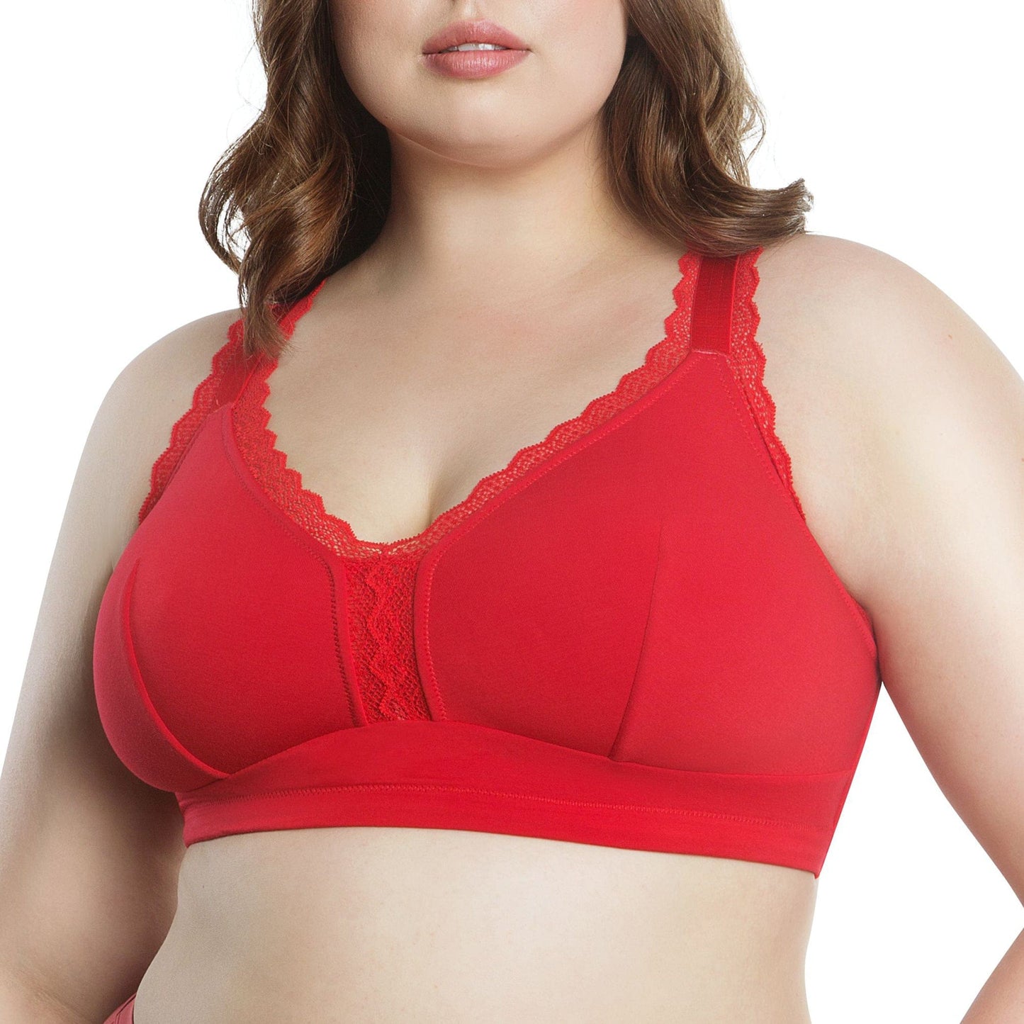 Dalis P5641 Women's Full Busted and Curvy Wire Free Bralette  - Racing Red